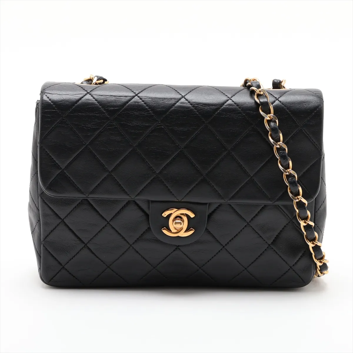Mini Matelassé 20 Lambskin Single Flap Single Chain Bag, Black with Gold Hardware, 2486185, Series 2, A69900
