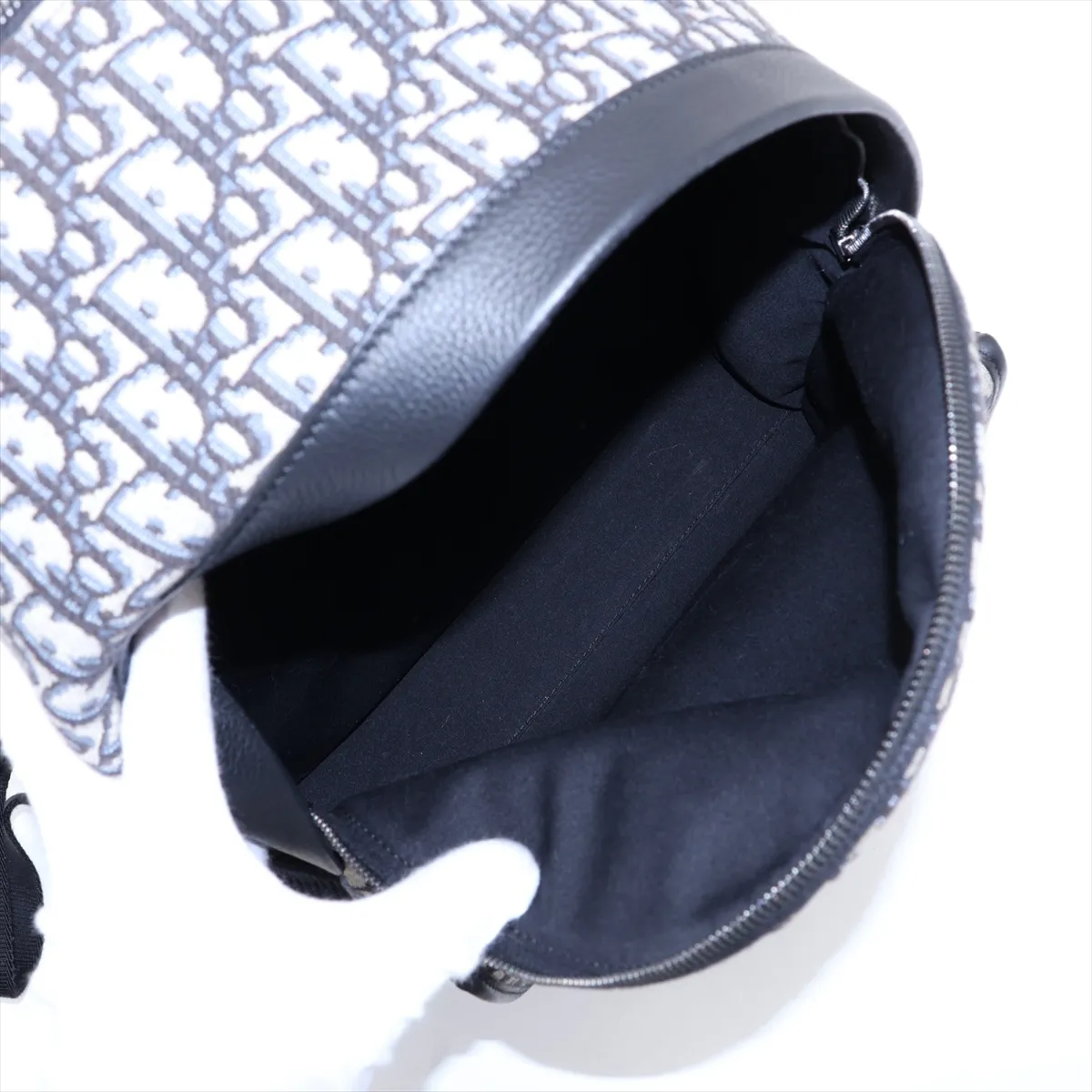 Oblique Canvas x Leather Backpack/Rucksack, Navy — view 7
