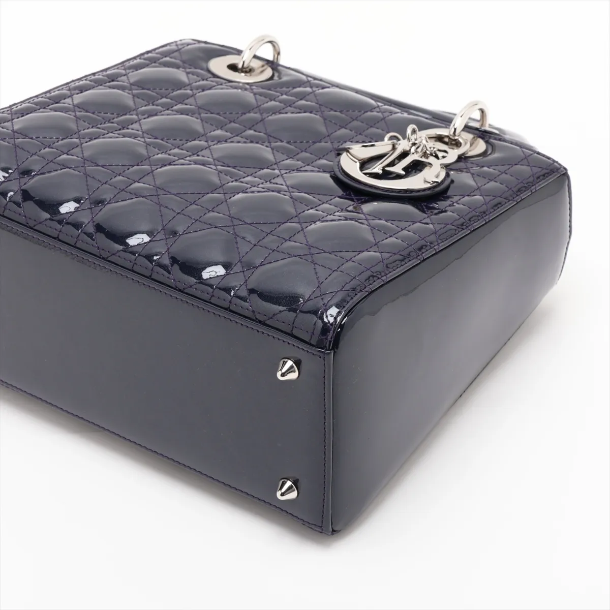 Cannage Lady Dior Patent Leather 2-Way Handbag, Blue — view 3