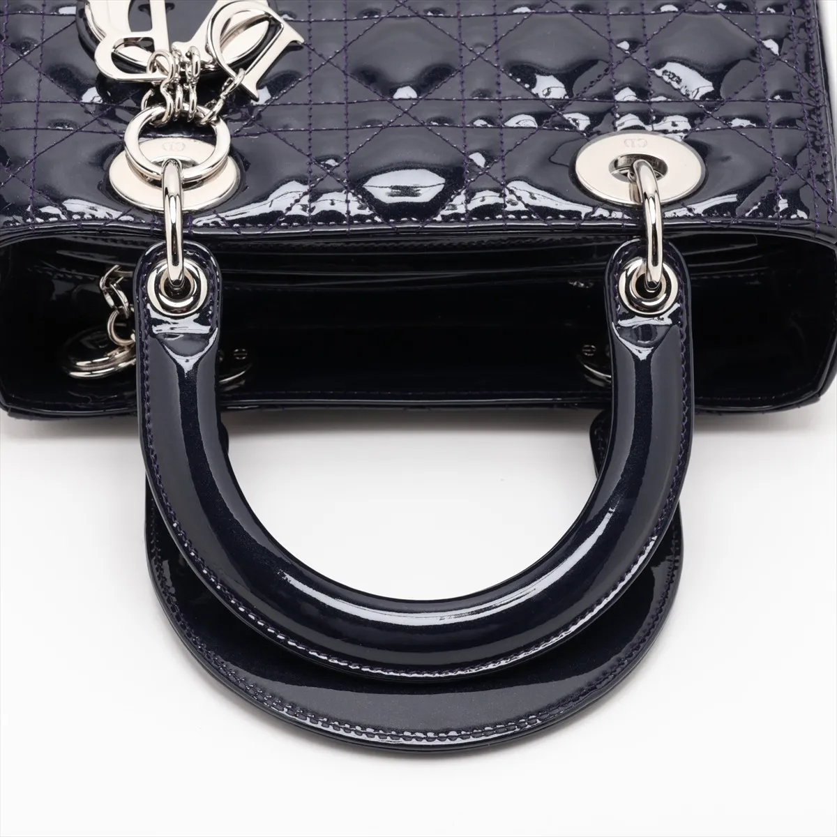 Cannage Lady Dior Patent Leather 2-Way Handbag, Blue — view 5