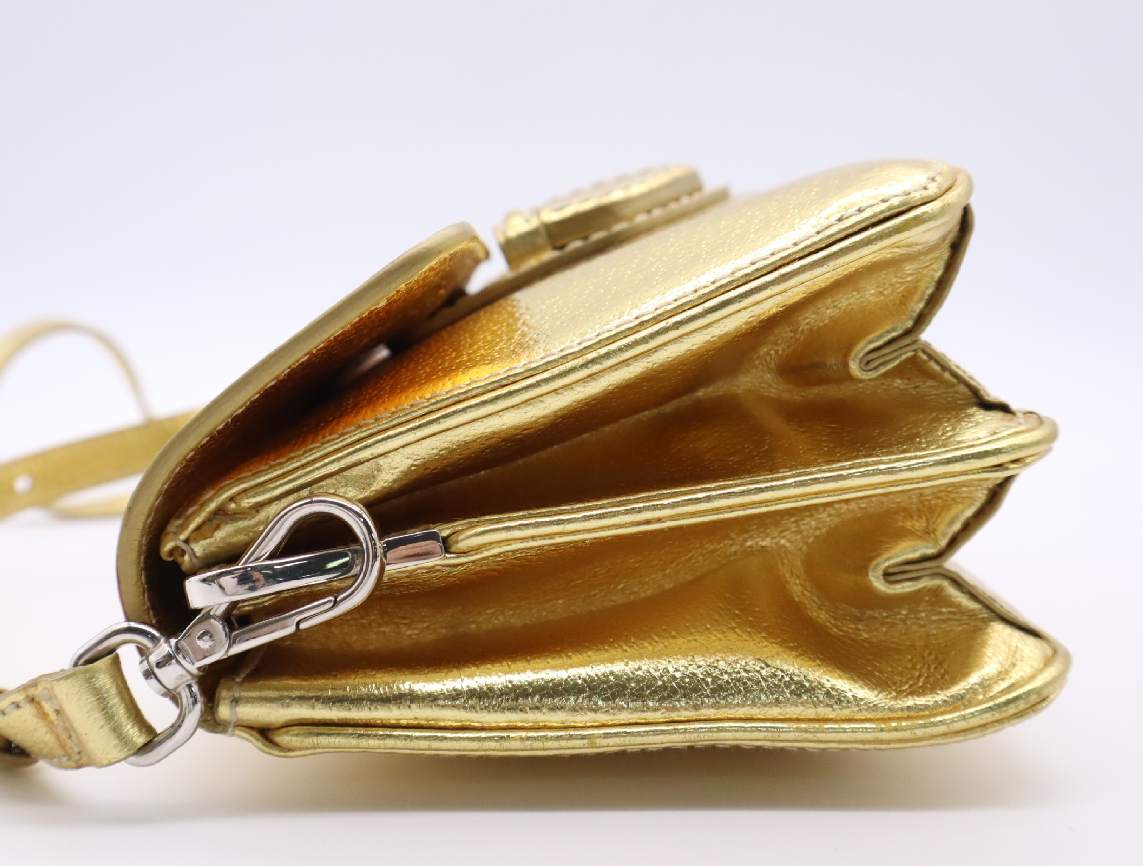 Leather Logo Gold Shoulder Bag with Shoulder Strap and Guarantee Card — view 3