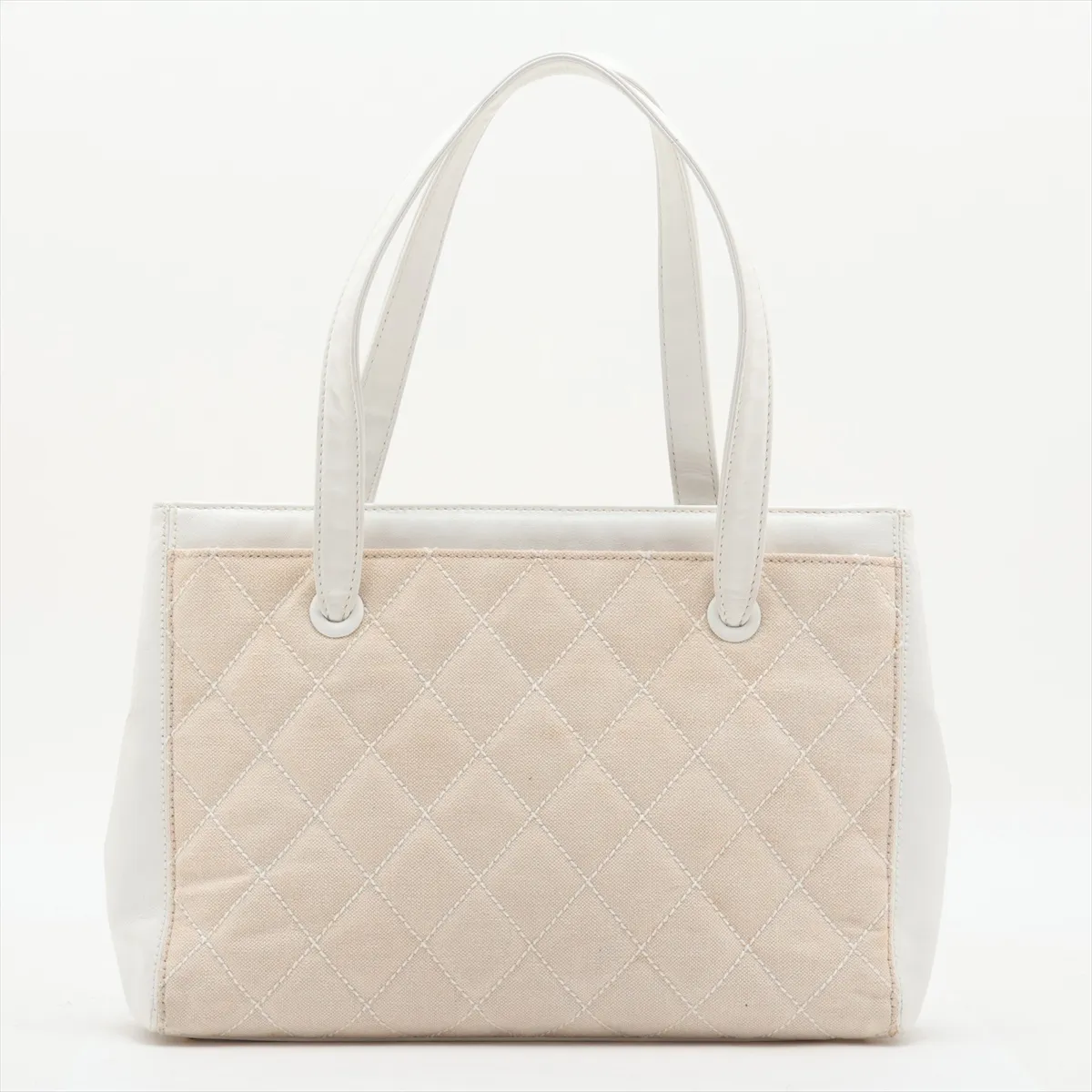 Matelassé Canvas and Leather Tote Bag, Beige and White, Gold Hardware, 9992586, Serial Number 9 — view 2