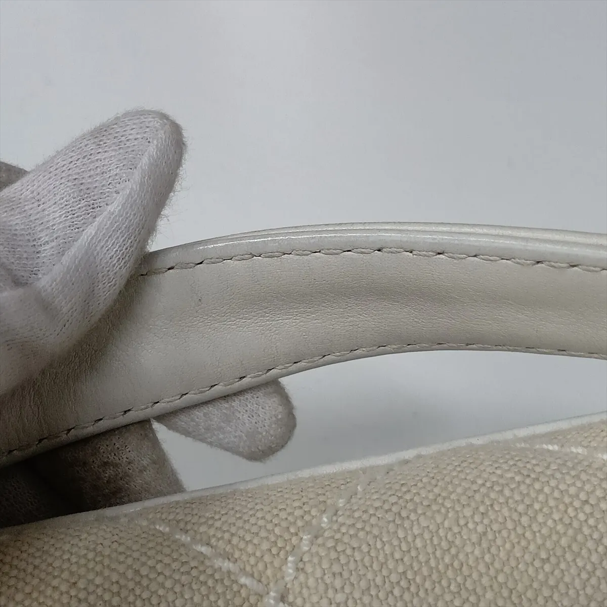 Matelassé Canvas and Leather Tote Bag, Beige and White, Gold Hardware, 9992586, Serial Number 9 — view 13