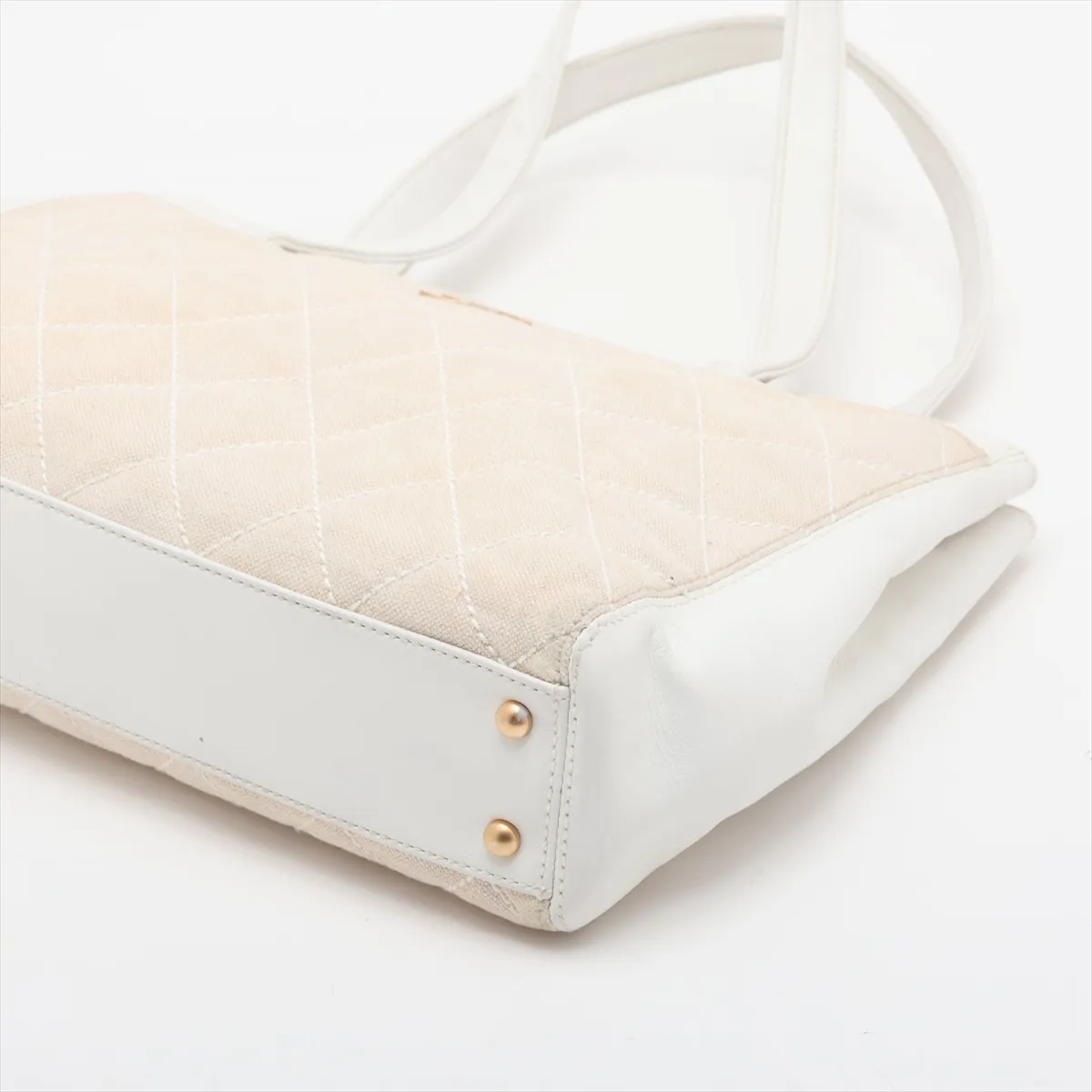 Matelassé Canvas and Leather Tote Bag, Beige and White, Gold Hardware, 9992586, Serial Number 9 — view 3