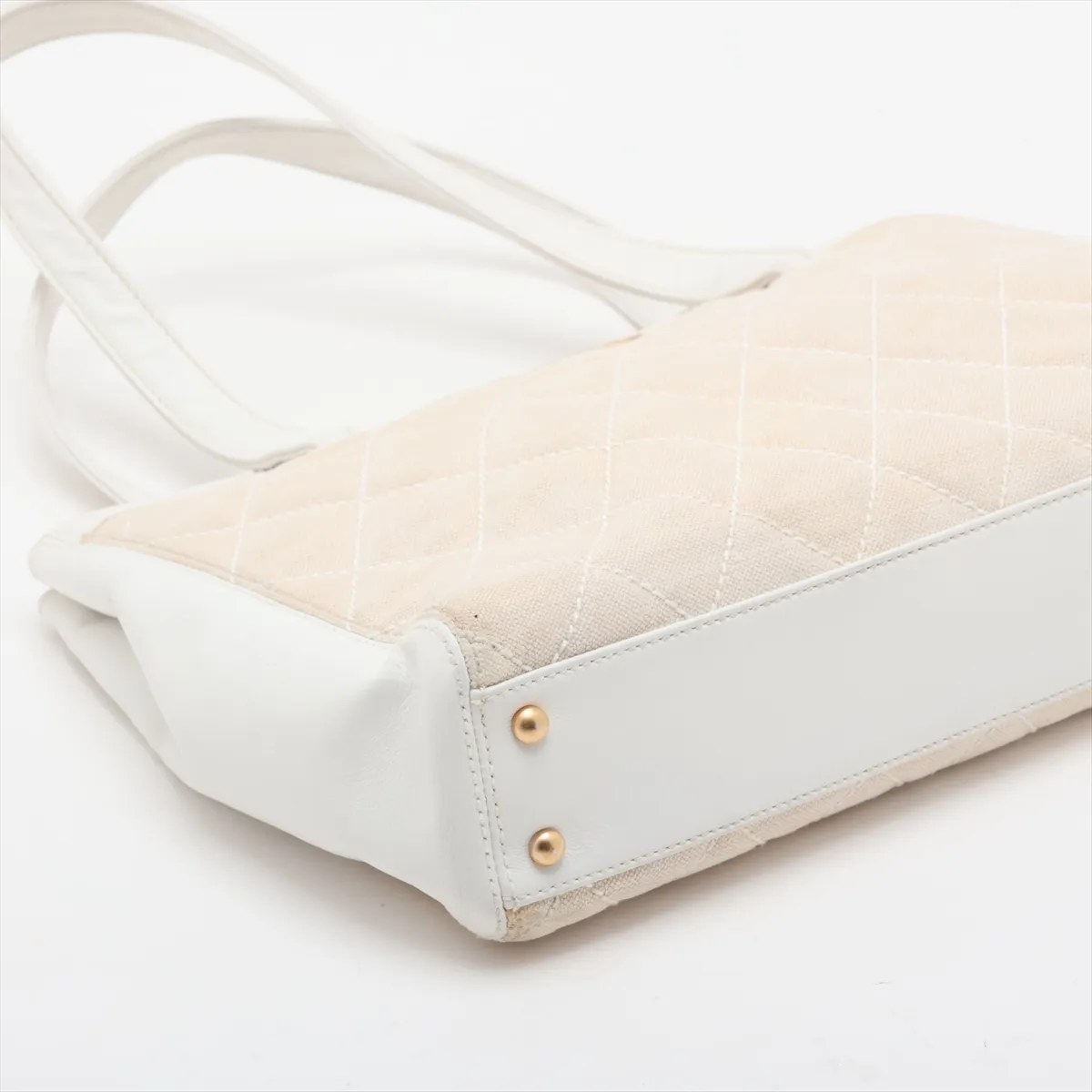 Matelassé Canvas and Leather Tote Bag, Beige and White, Gold Hardware, 9992586, Serial Number 9 — view 4