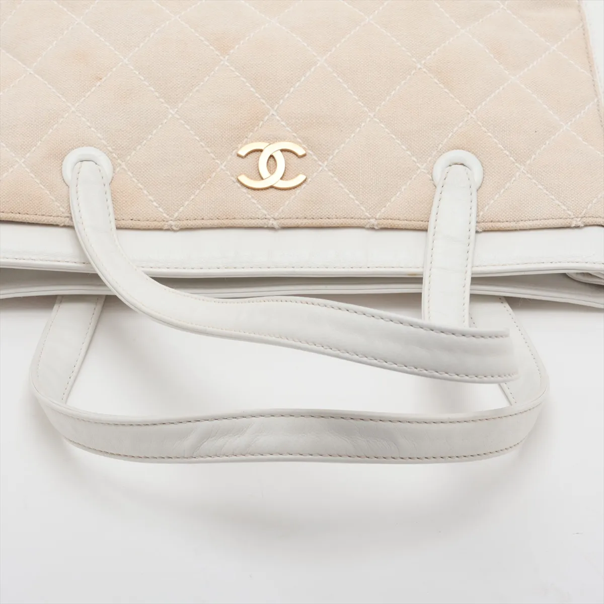 Matelassé Canvas and Leather Tote Bag, Beige and White, Gold Hardware, 9992586, Serial Number 9 — view 5