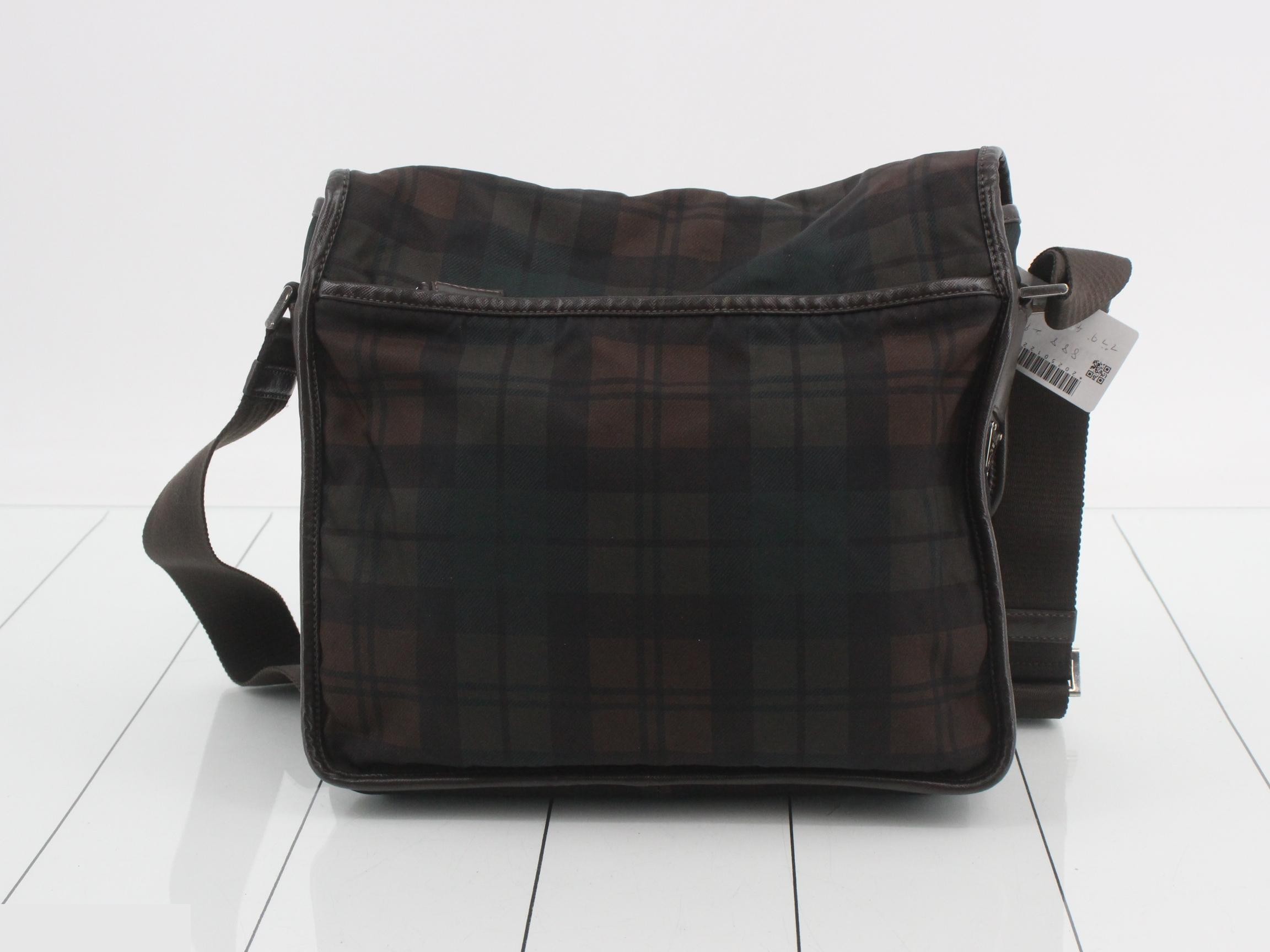 Saffiano Triangle Logo Check Shoulder Bag — view 2