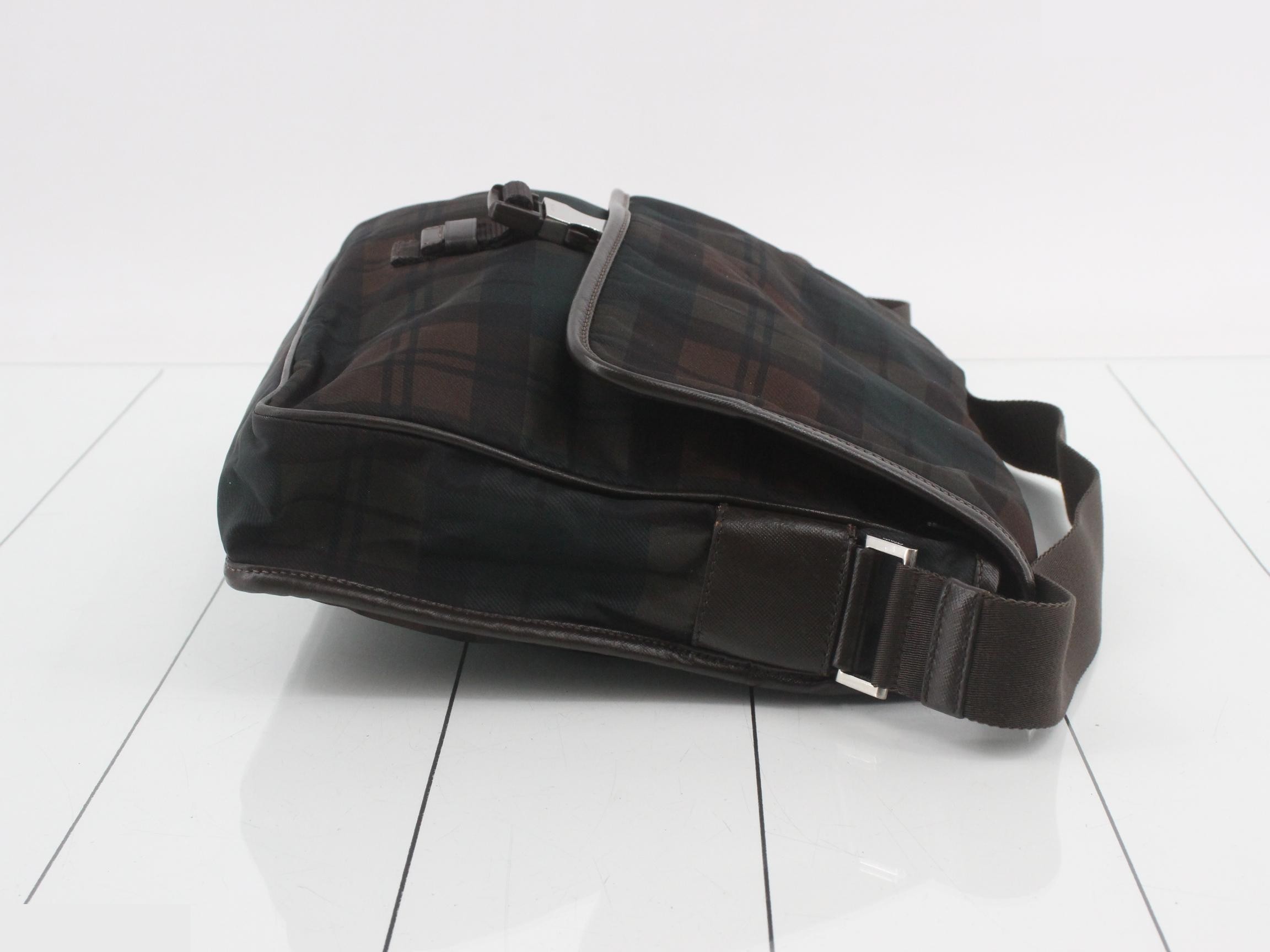 Saffiano Triangle Logo Check Shoulder Bag — view 3