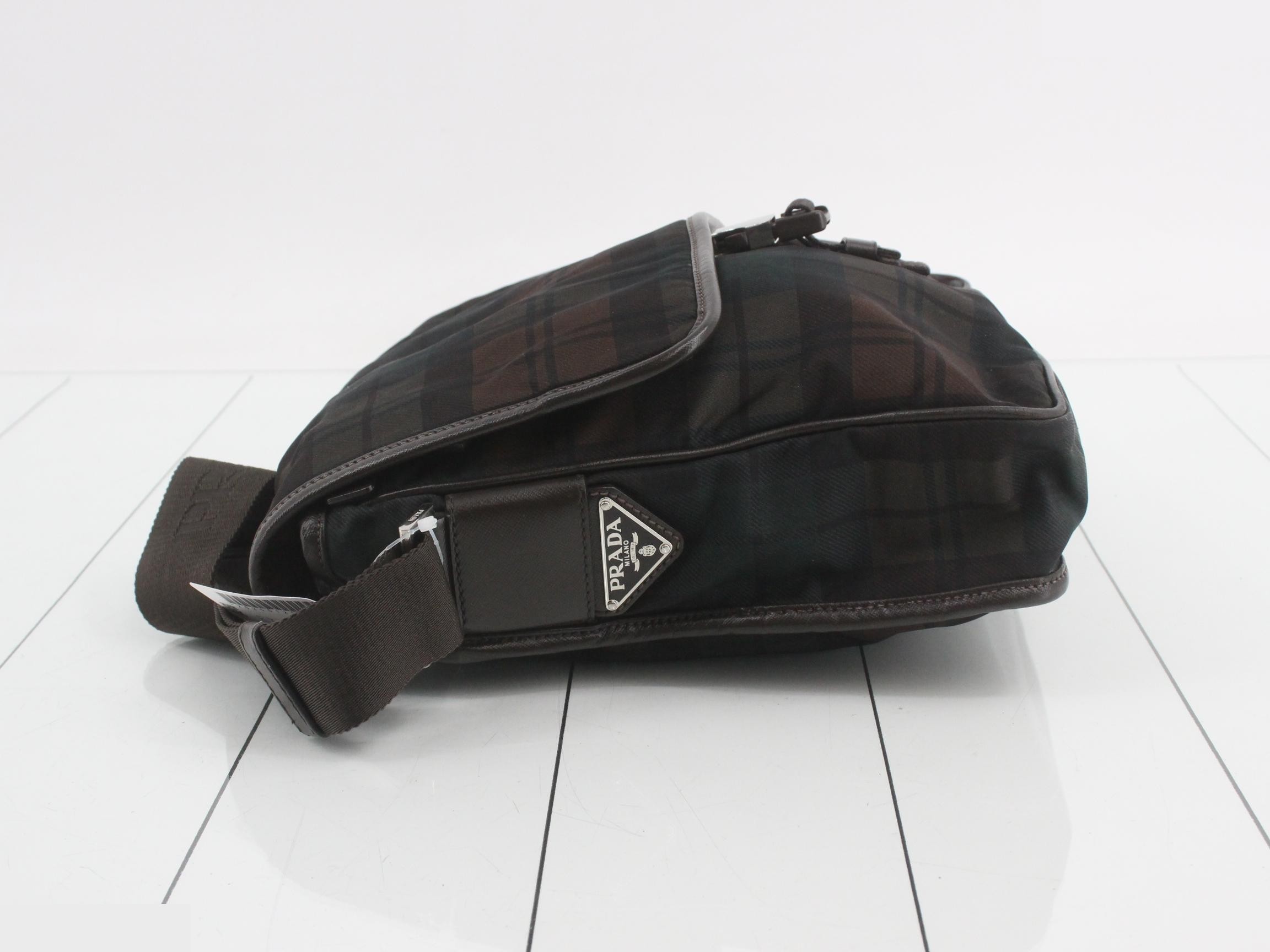Saffiano Triangle Logo Check Shoulder Bag — view 4