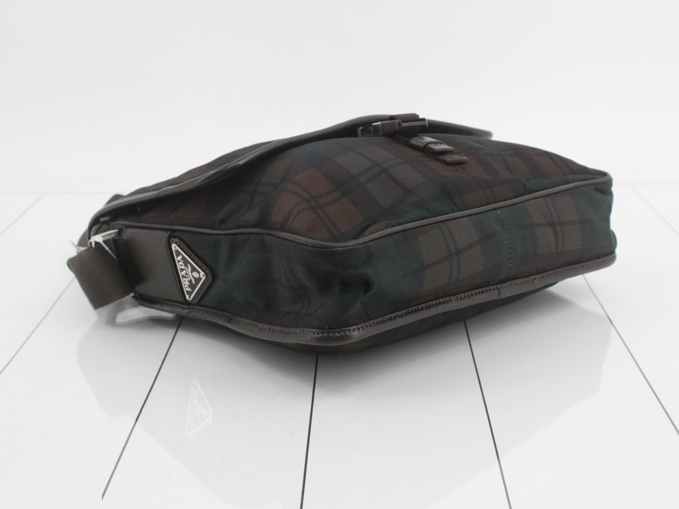 Saffiano Triangle Logo Check Shoulder Bag — view 5
