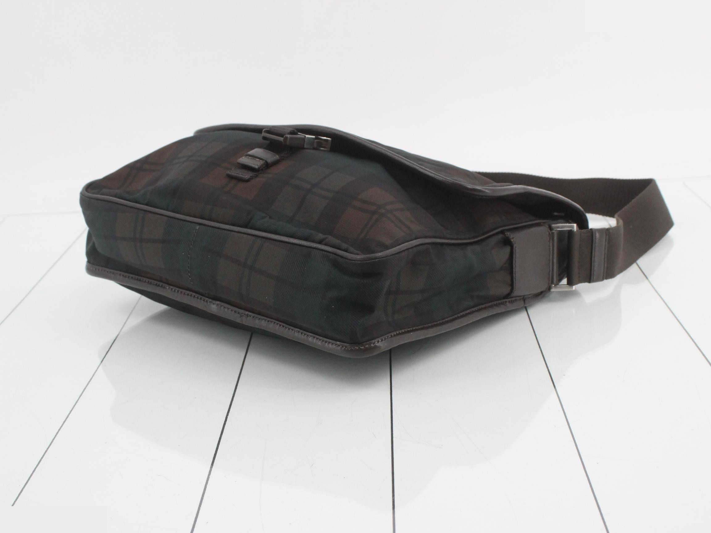 Saffiano Triangle Logo Check Shoulder Bag — view 6