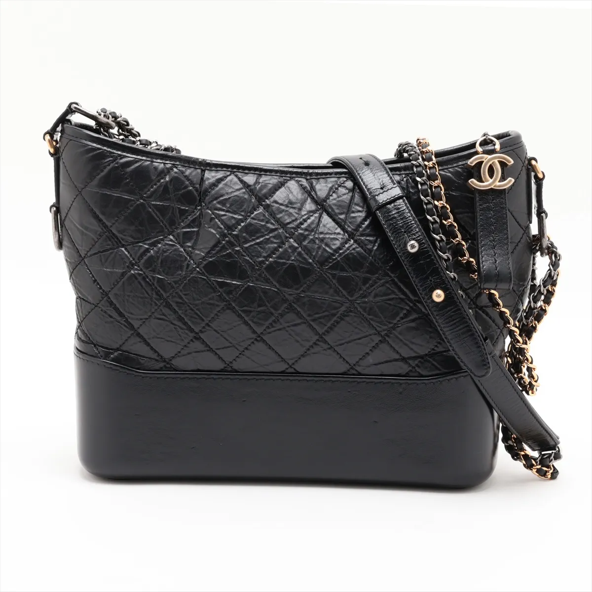 Gabrielle de Chanel Vintage Calfskin Chain Shoulder Bag, Black with Gold and Silver Hardware, Item Number 27205745 (Serial Number 27)