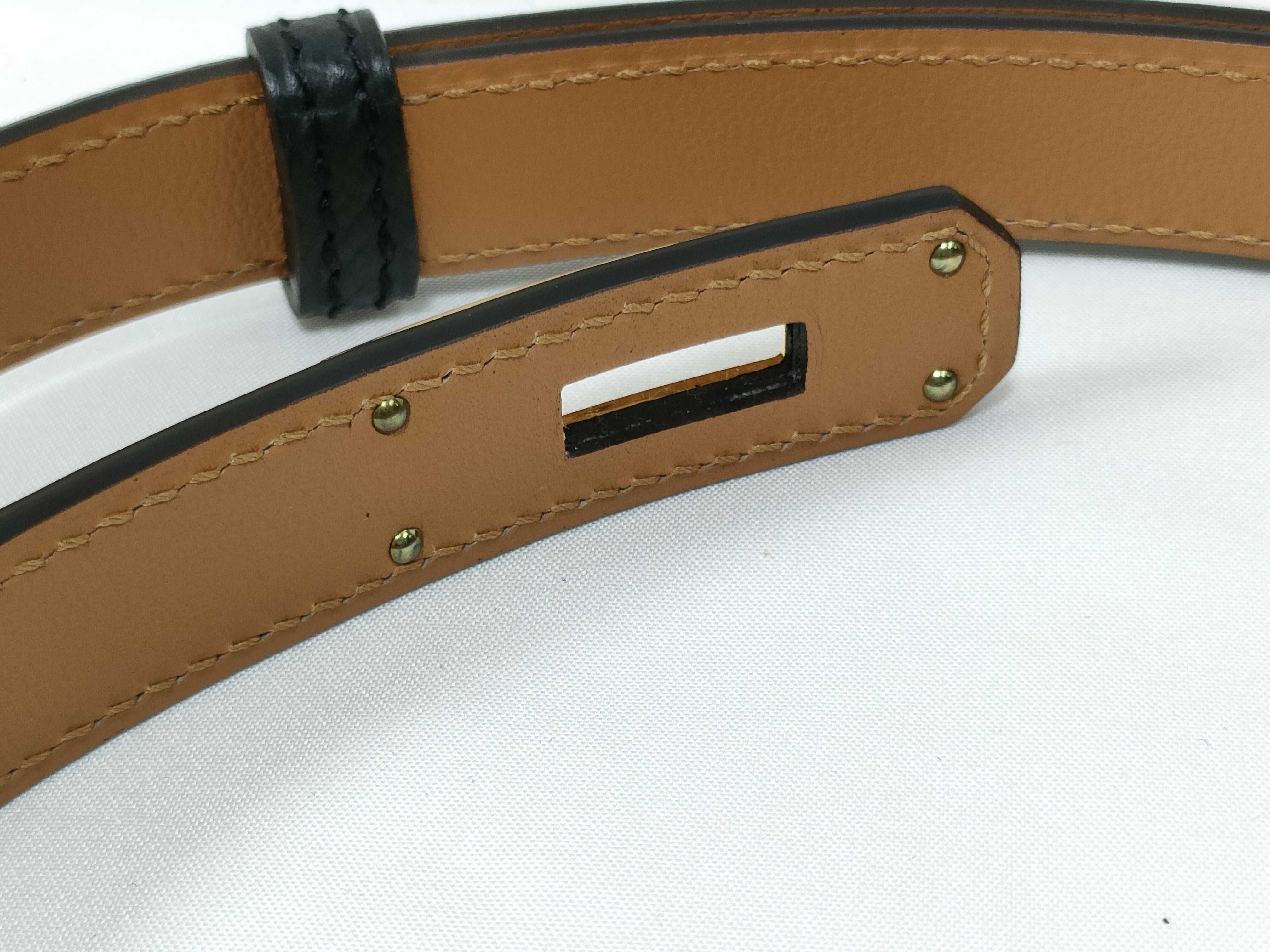 Kelly Belt, Black with Gold Hardware, W Stamp — view 3