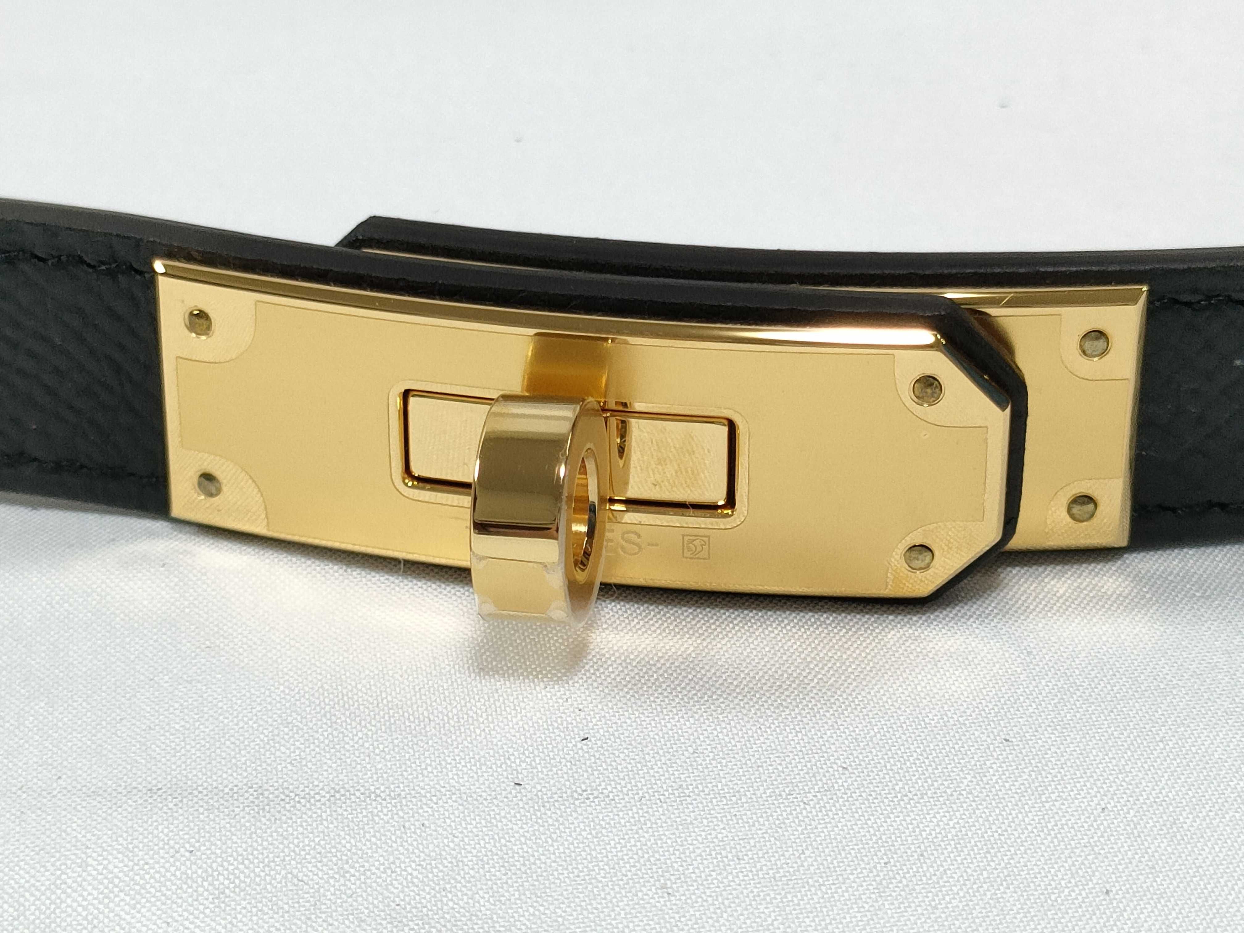 Kelly Belt, Black with Gold Hardware, W Stamp — view 10