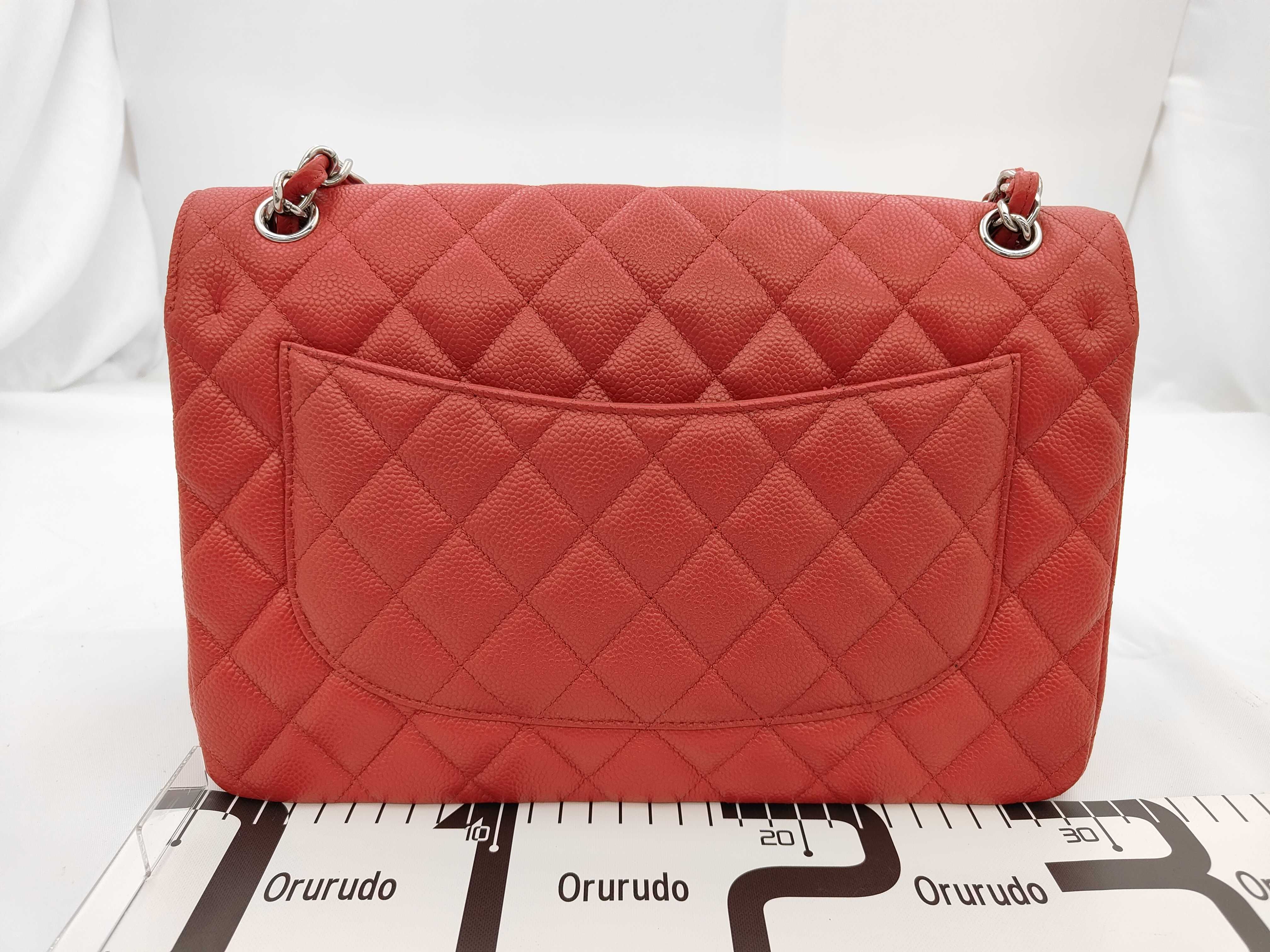 Matelassé 30 Double Flap Chain Shoulder Bag, Caviar Leather, Red — view 2