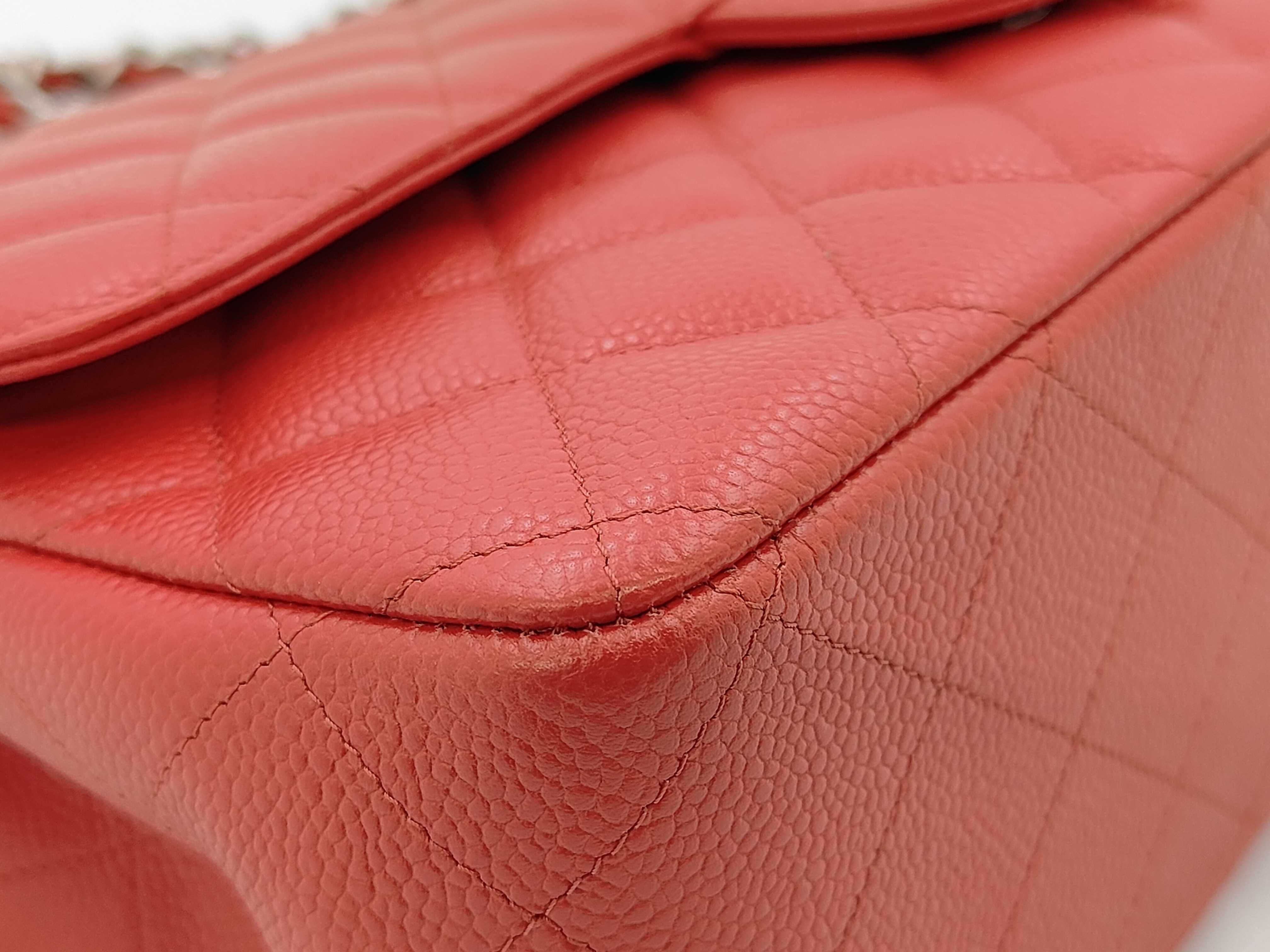 Matelassé 30 Double Flap Chain Shoulder Bag, Caviar Leather, Red — view 6