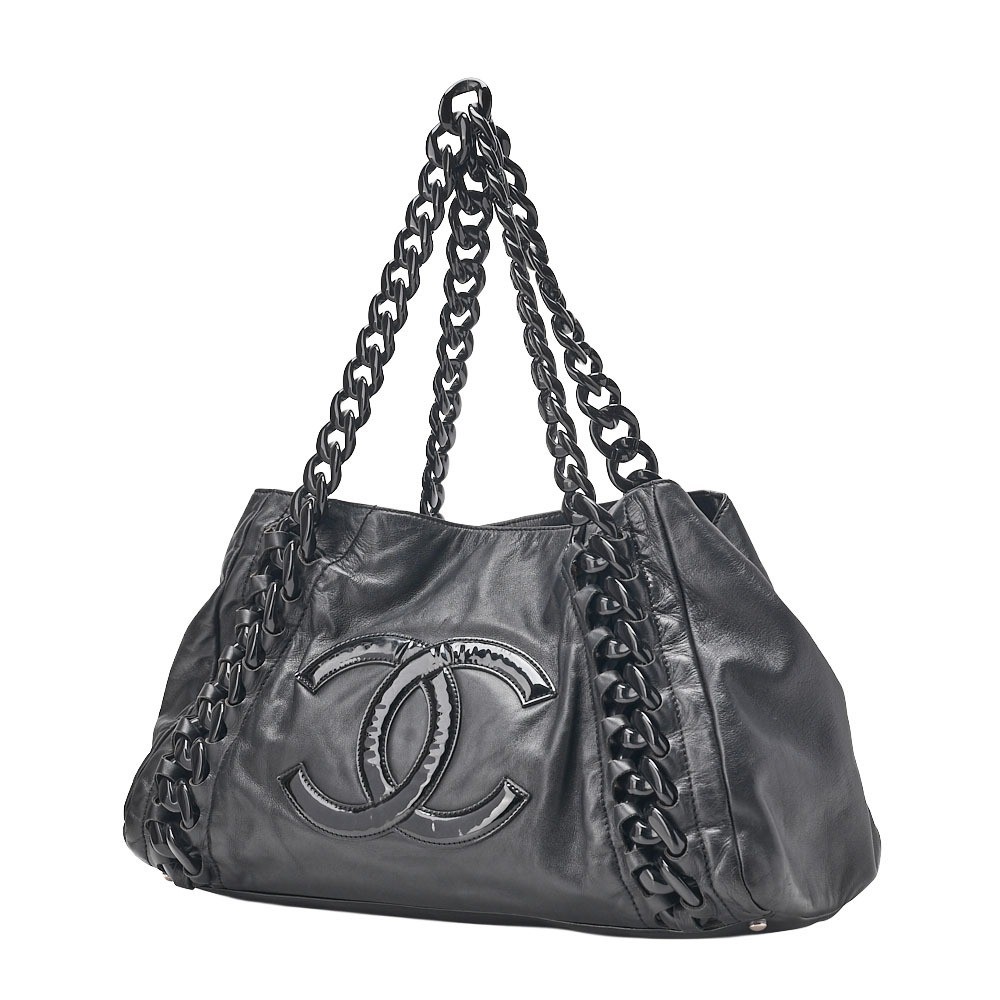 Lambskin Coco Mark Luxury Line Chain Shoulder Bag, Black — view 4
