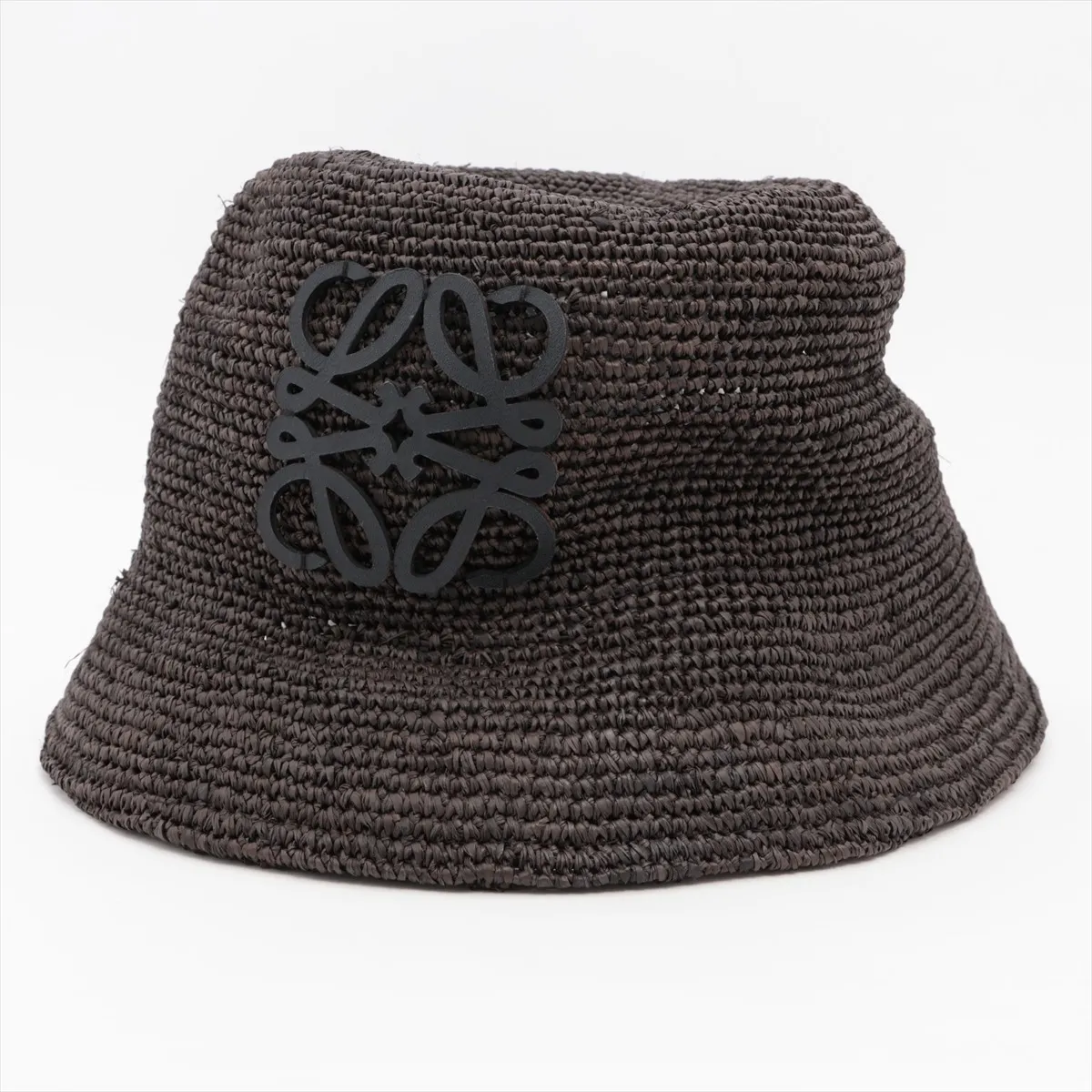 Anagram Bucket Hat, Size 59, Raffia, Dark Brown. Shows signs of wear,