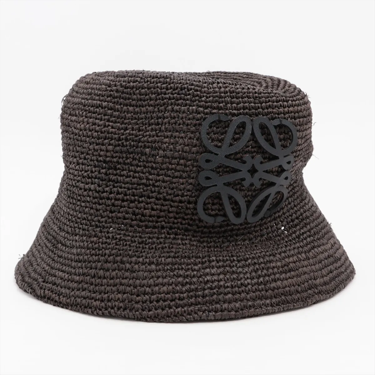 Anagram Bucket Hat, Size 59, Raffia, Dark Brown. Shows signs of wear, — view 2