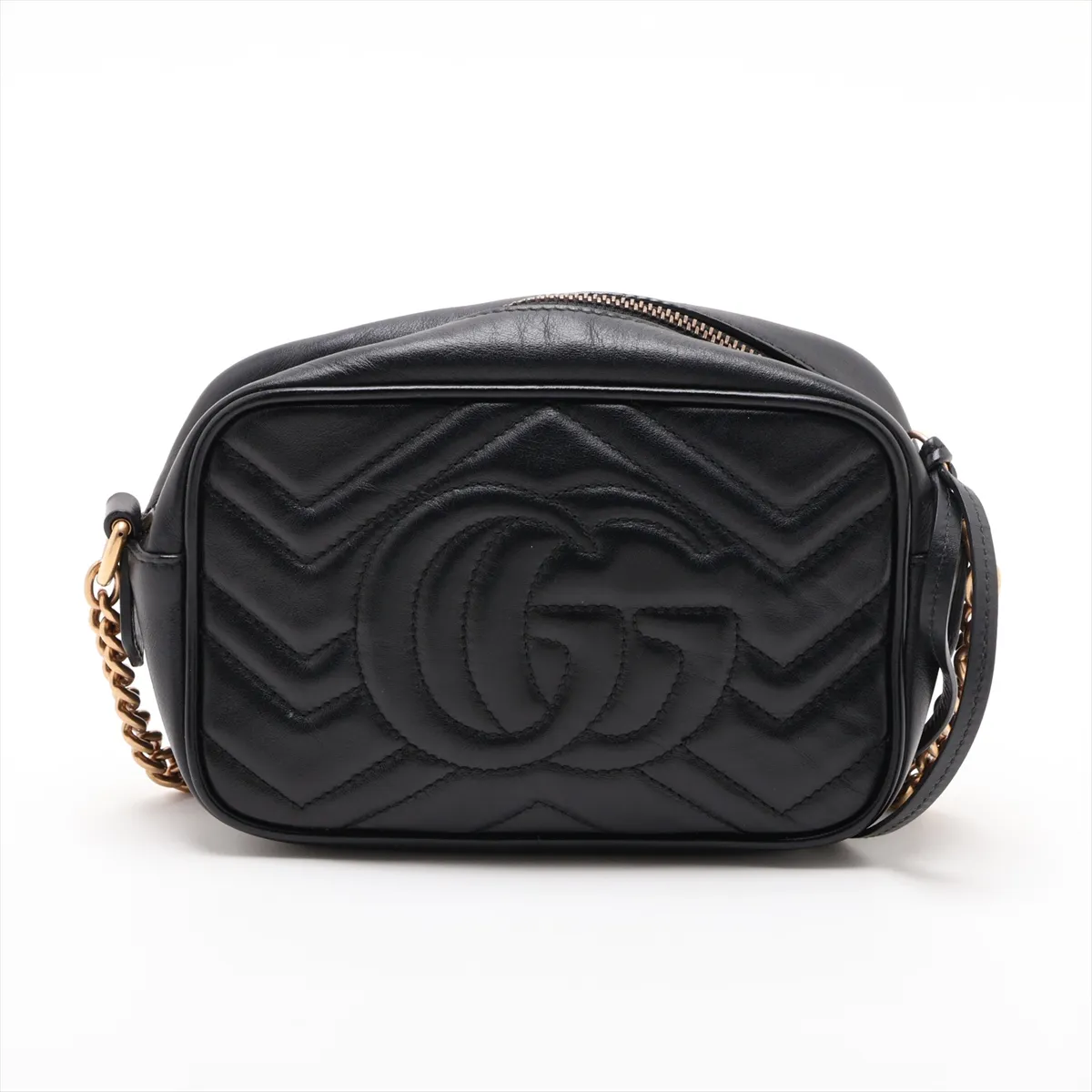 GG Marmont 448065 Leather Chain Shoulder Bag, Black 448065 — view 2
