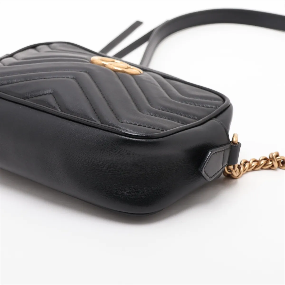 GG Marmont 448065 Leather Chain Shoulder Bag, Black 448065 — view 3