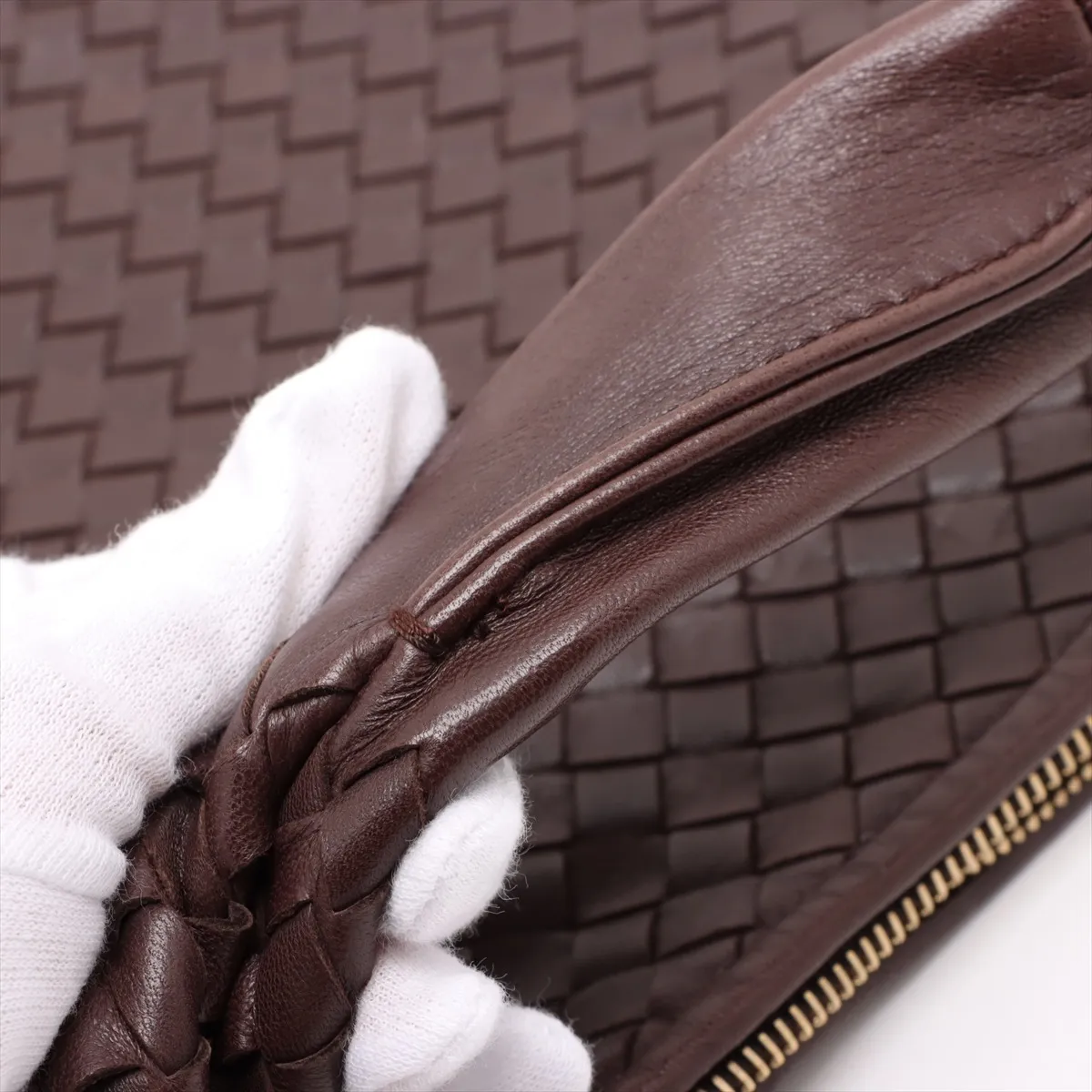 Intrecciato Hobo Leather Shoulder Bag Brown 115654 — view 10