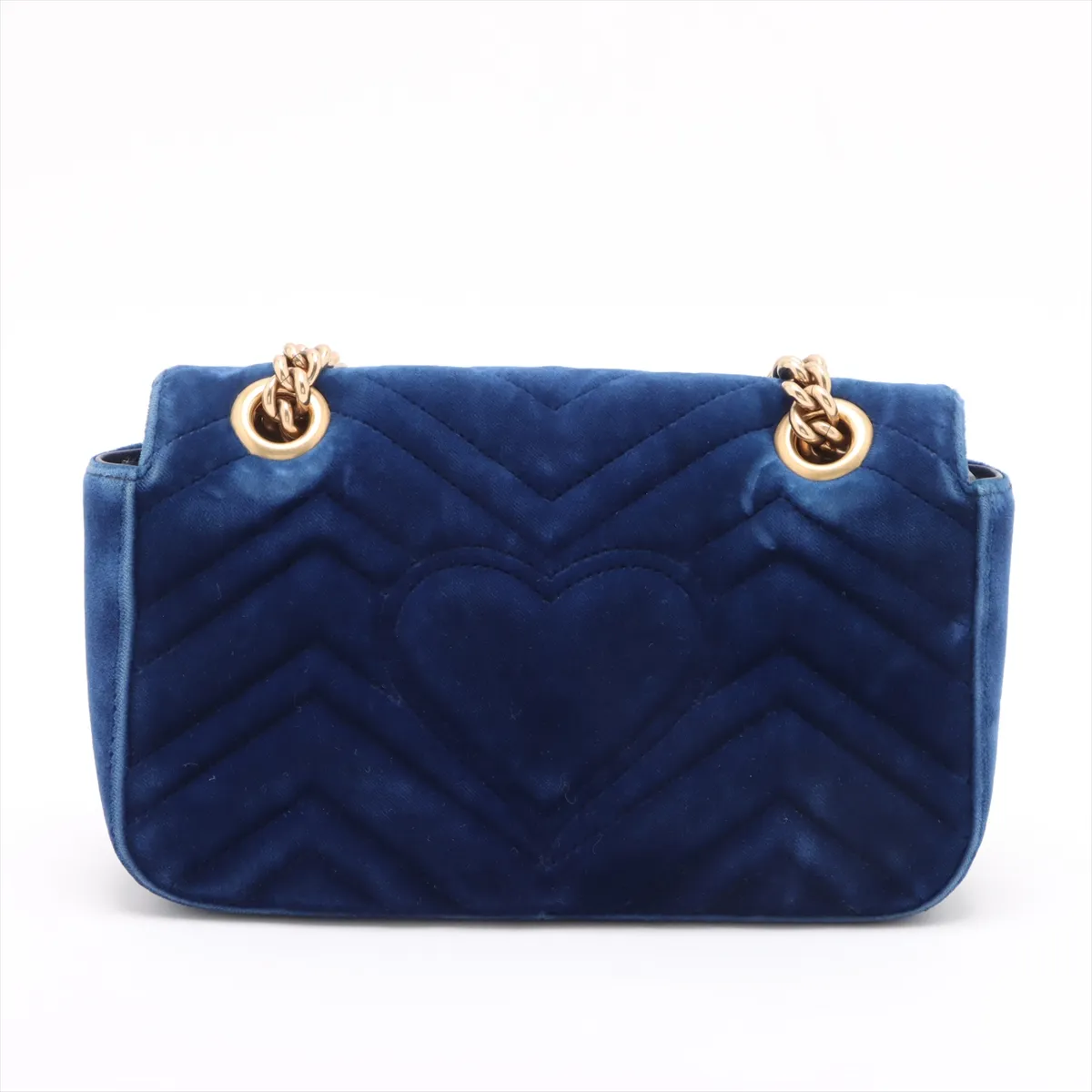 GG Marmont Velvet x Leather Chain Shoulder Bag Blue 446744 — view 2