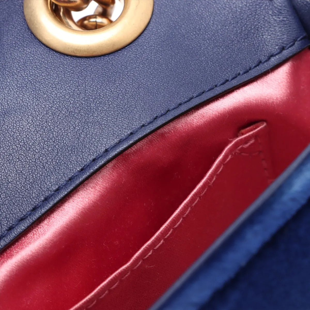 GG Marmont Velvet x Leather Chain Shoulder Bag Blue 446744 — view 11