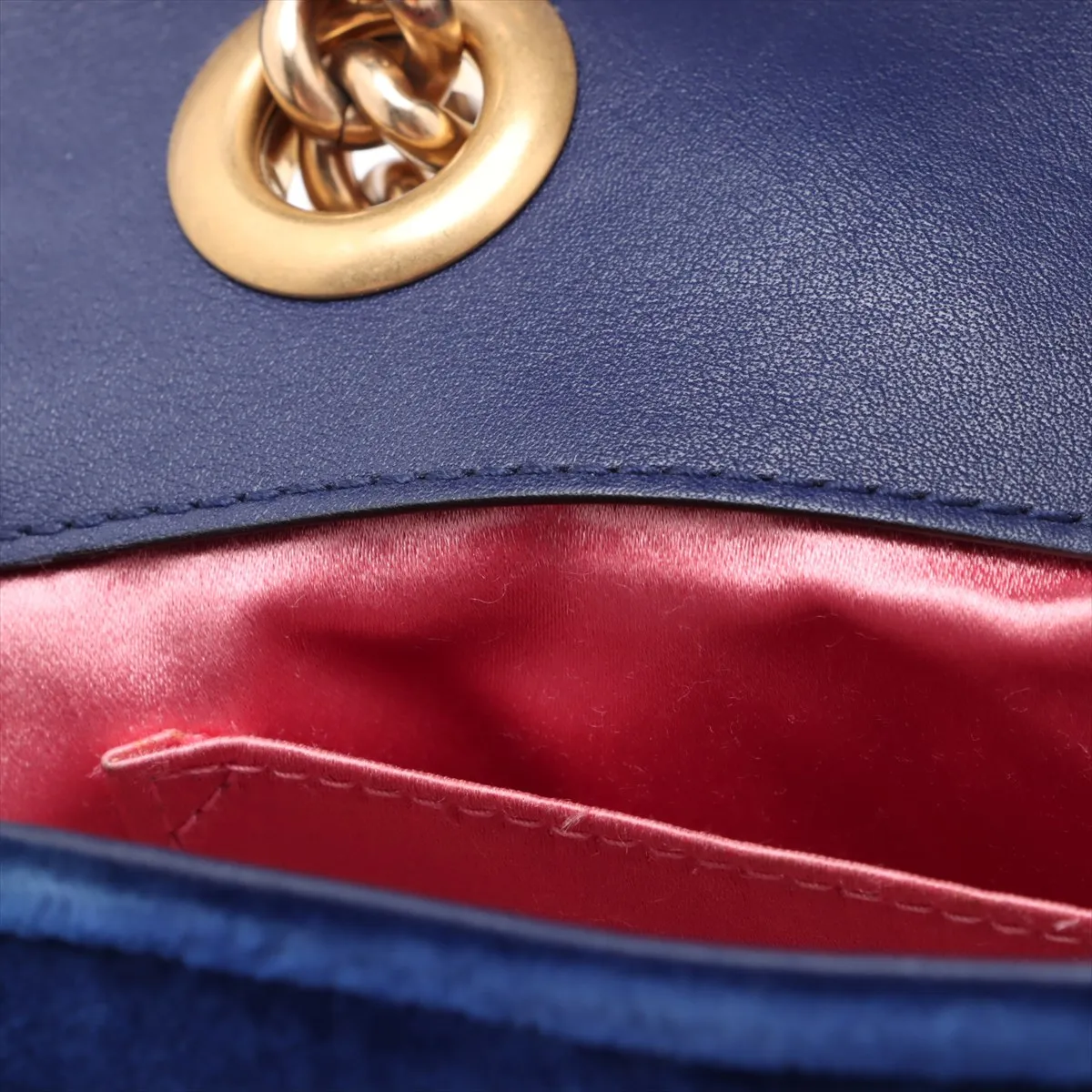 GG Marmont Velvet x Leather Chain Shoulder Bag Blue 446744 — view 12