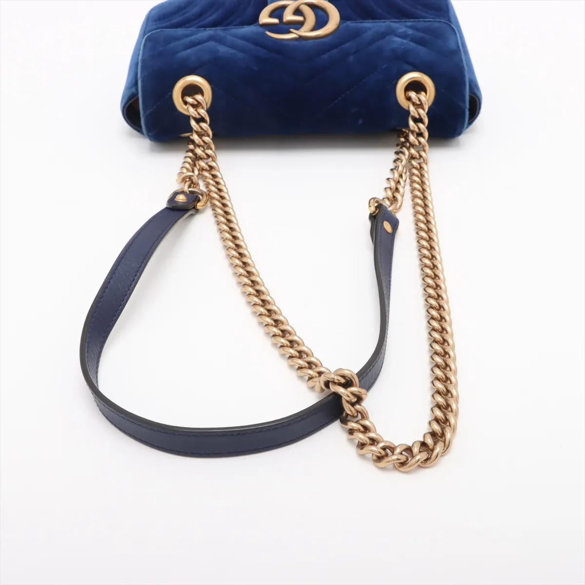 GG Marmont Velvet x Leather Chain Shoulder Bag Blue 446744 — view 5
