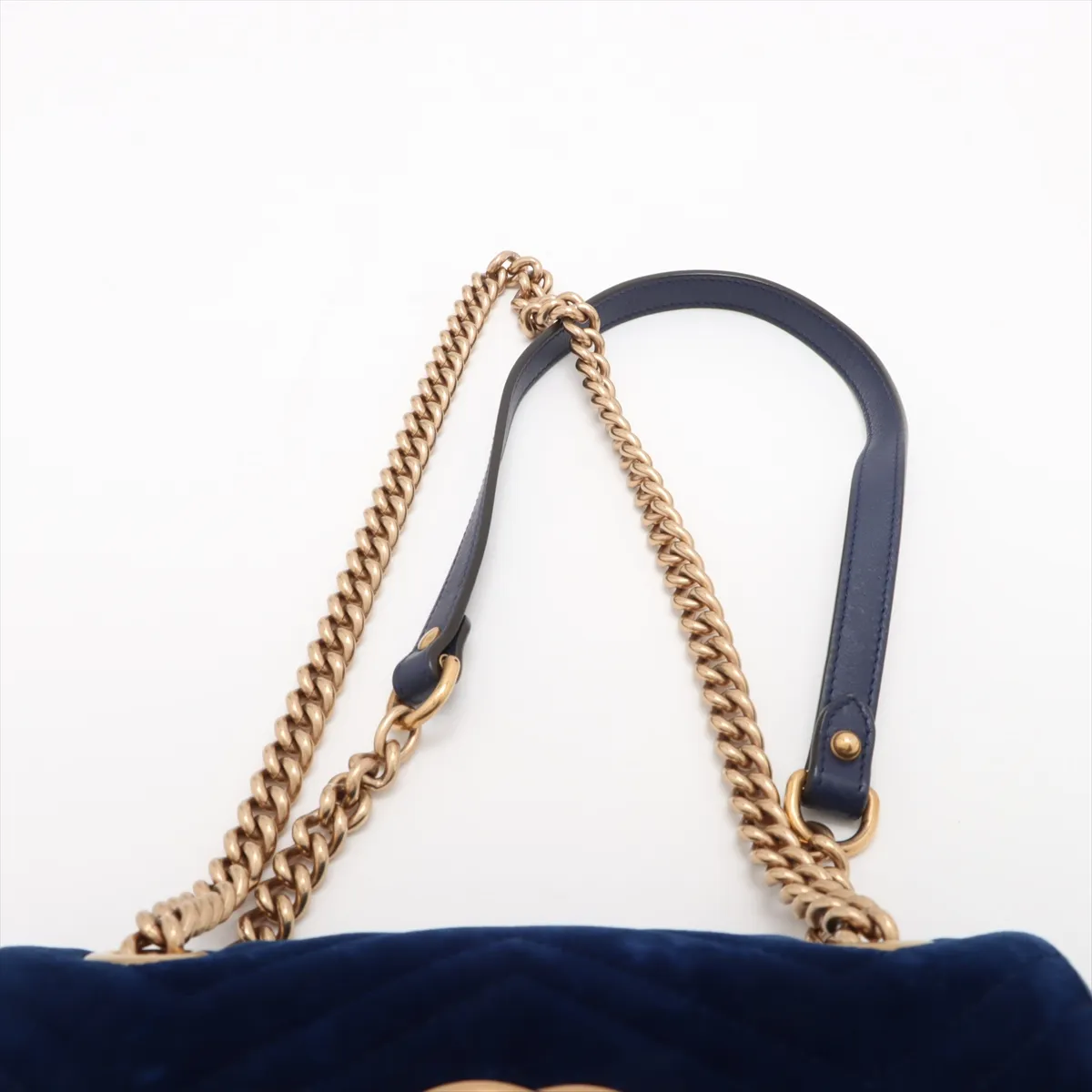 GG Marmont Velvet x Leather Chain Shoulder Bag Blue 446744 — view 6