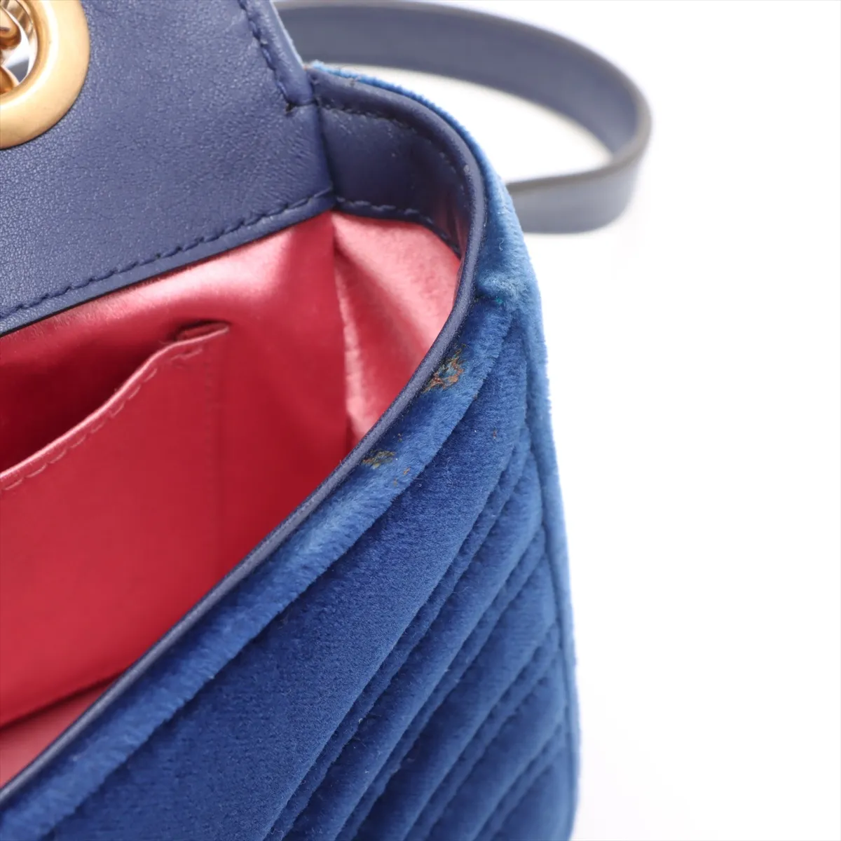 GG Marmont Velvet x Leather Chain Shoulder Bag Blue 446744 — view 10
