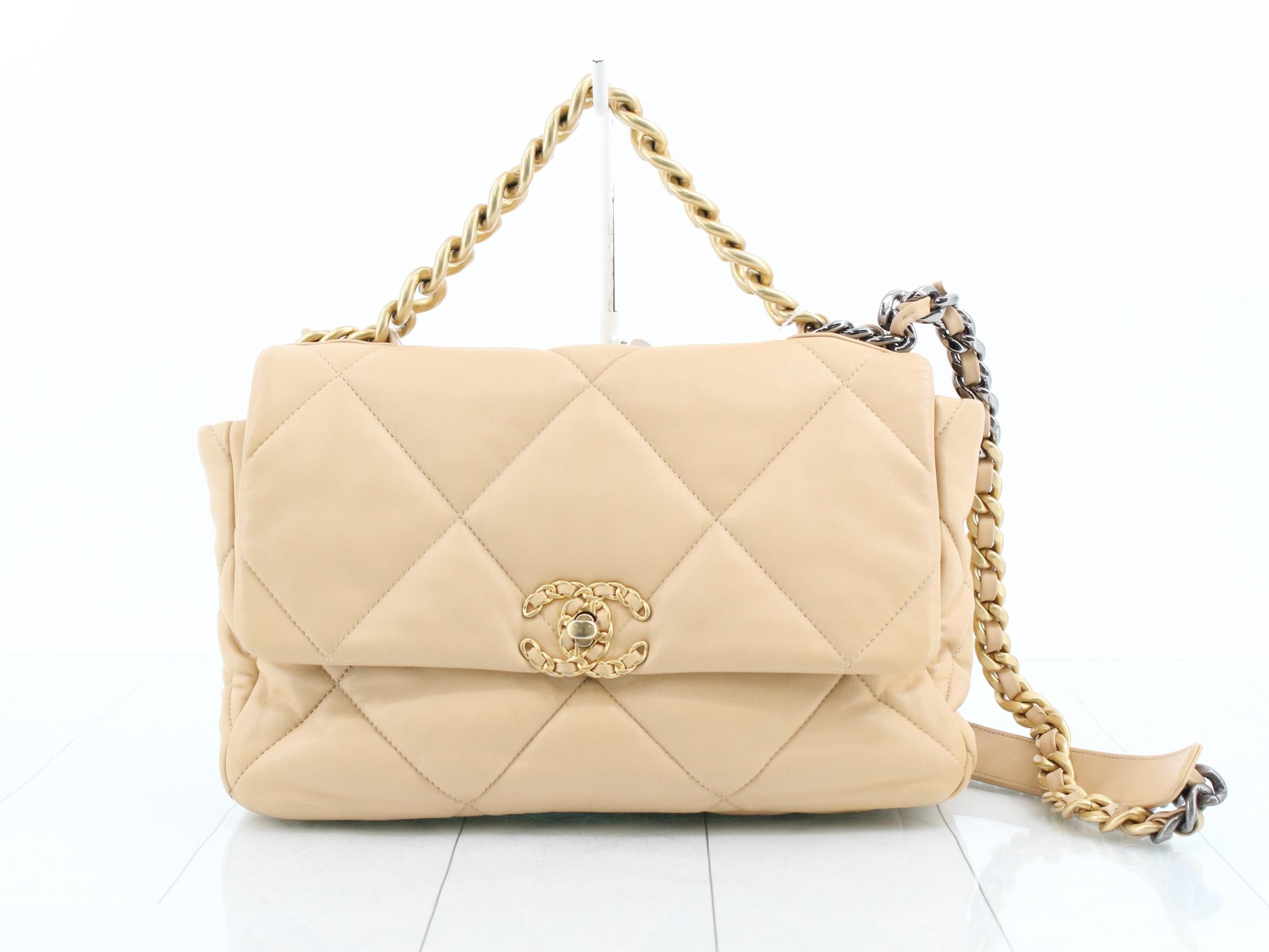 19 2-Way Handbag/Chain Shoulder Bag, Beige