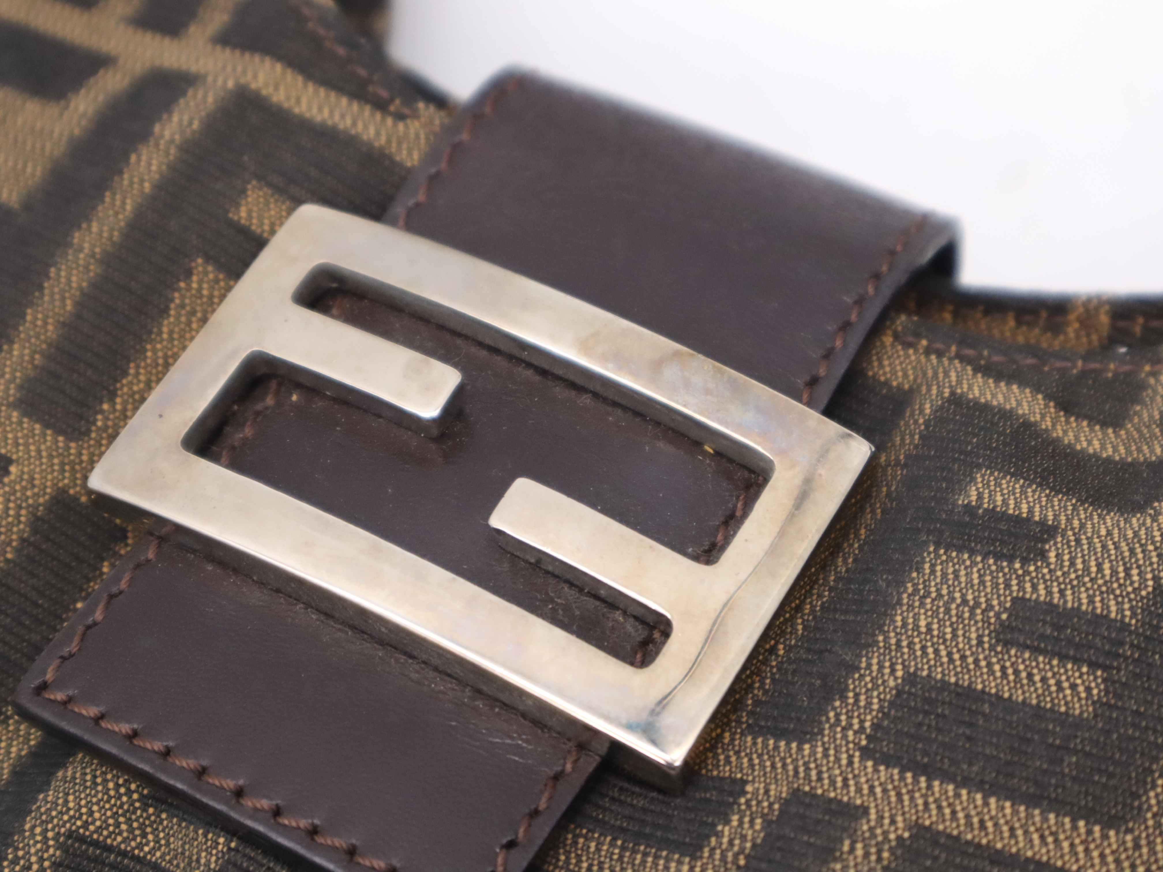 Canvas Zucca One Brown Black Silver Hardware Shoulder Bag — view 10