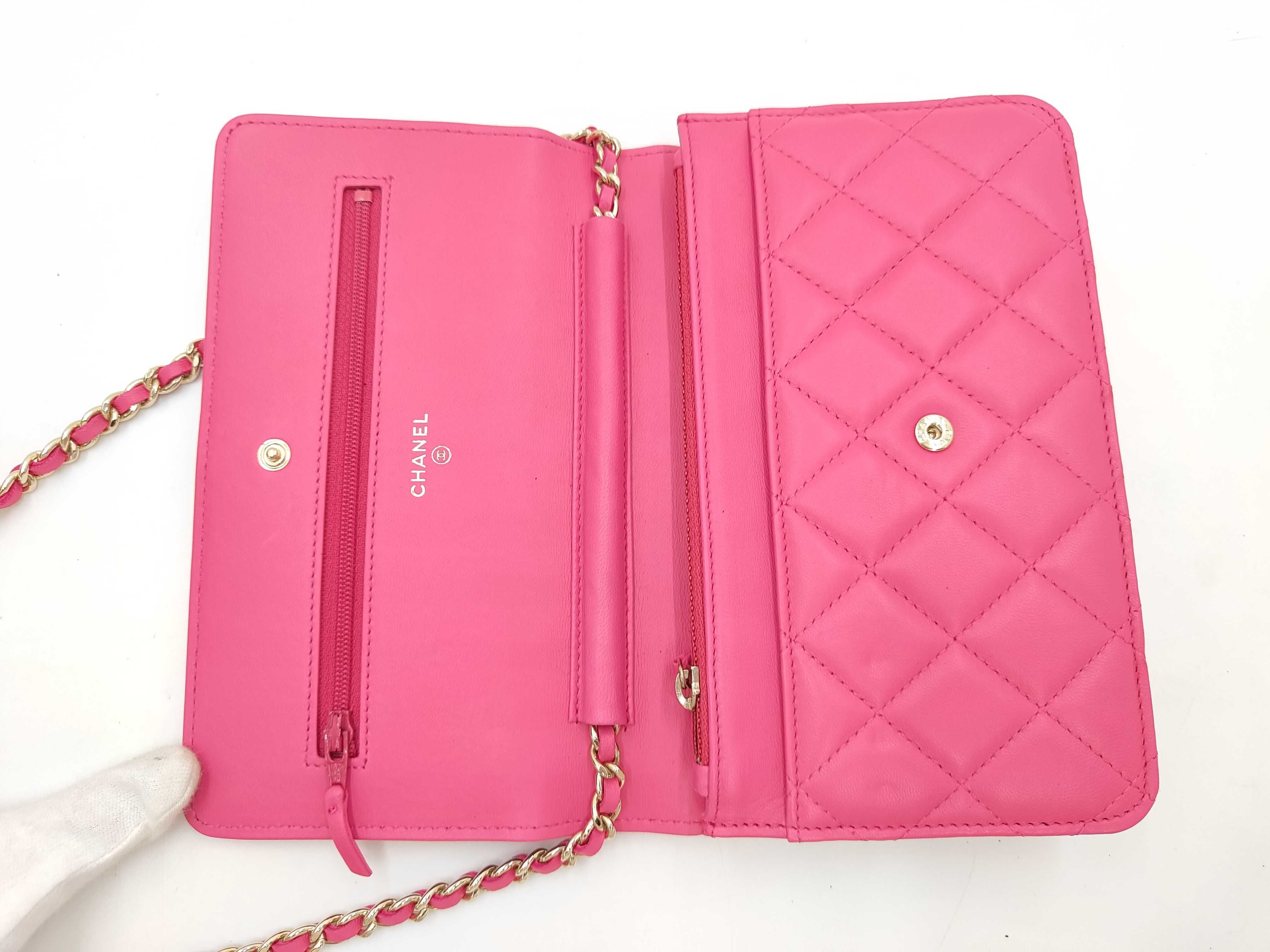 Lambskin Matelassé Chain Wallet, Pink, Gold Hardware, Serial Number 21 Series — view 8