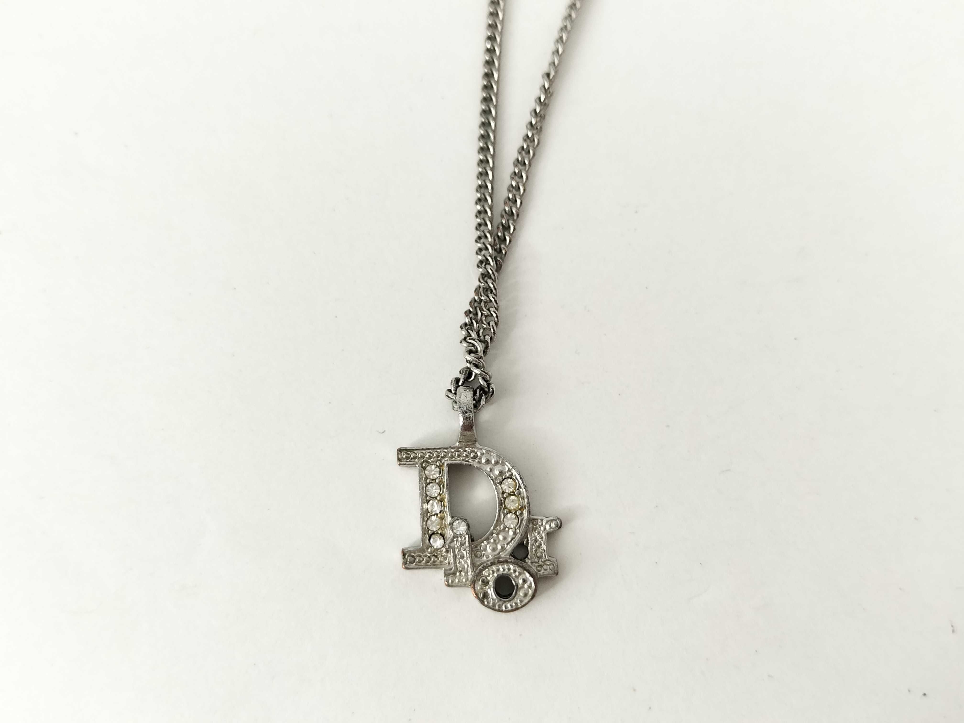 CD logo rhinestone silver necklace
