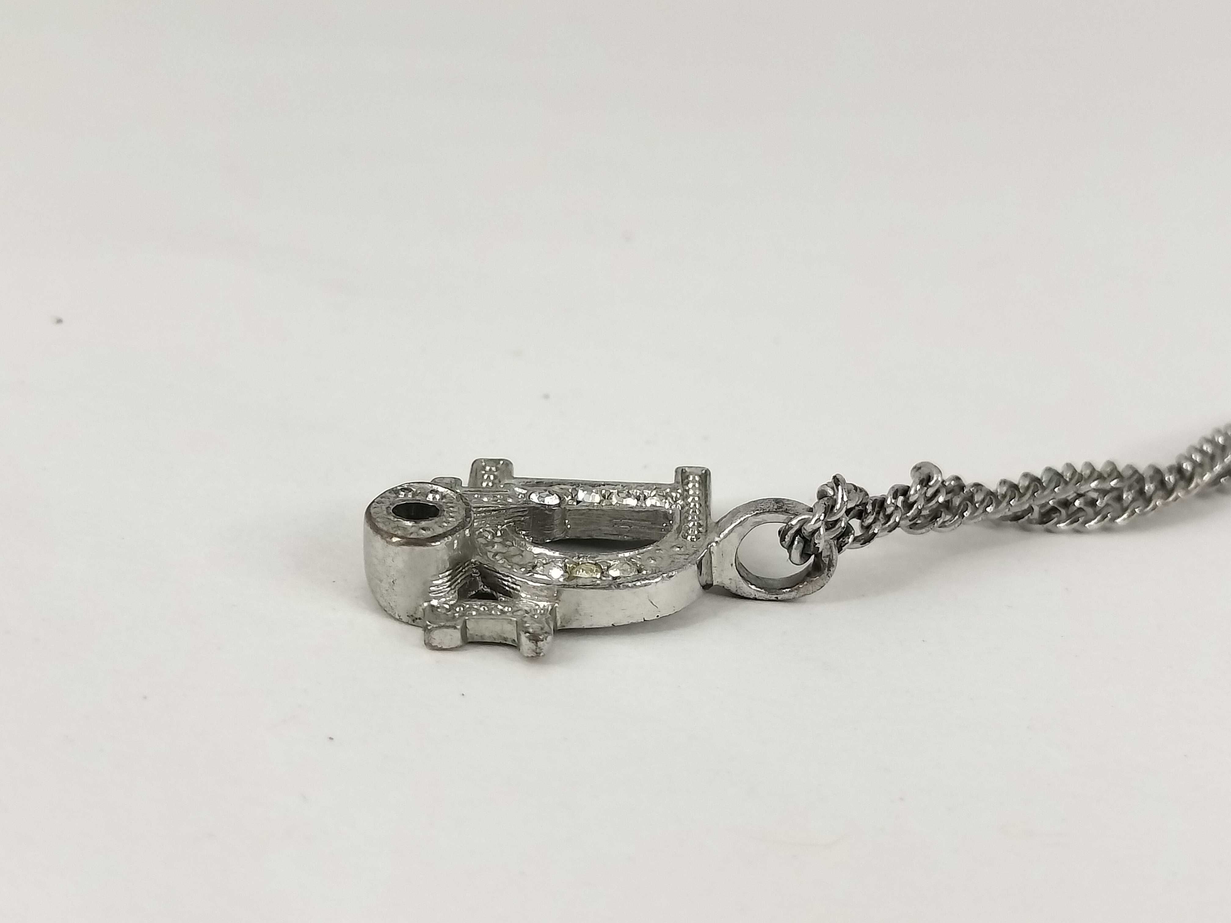 CD logo rhinestone silver necklace — view 3