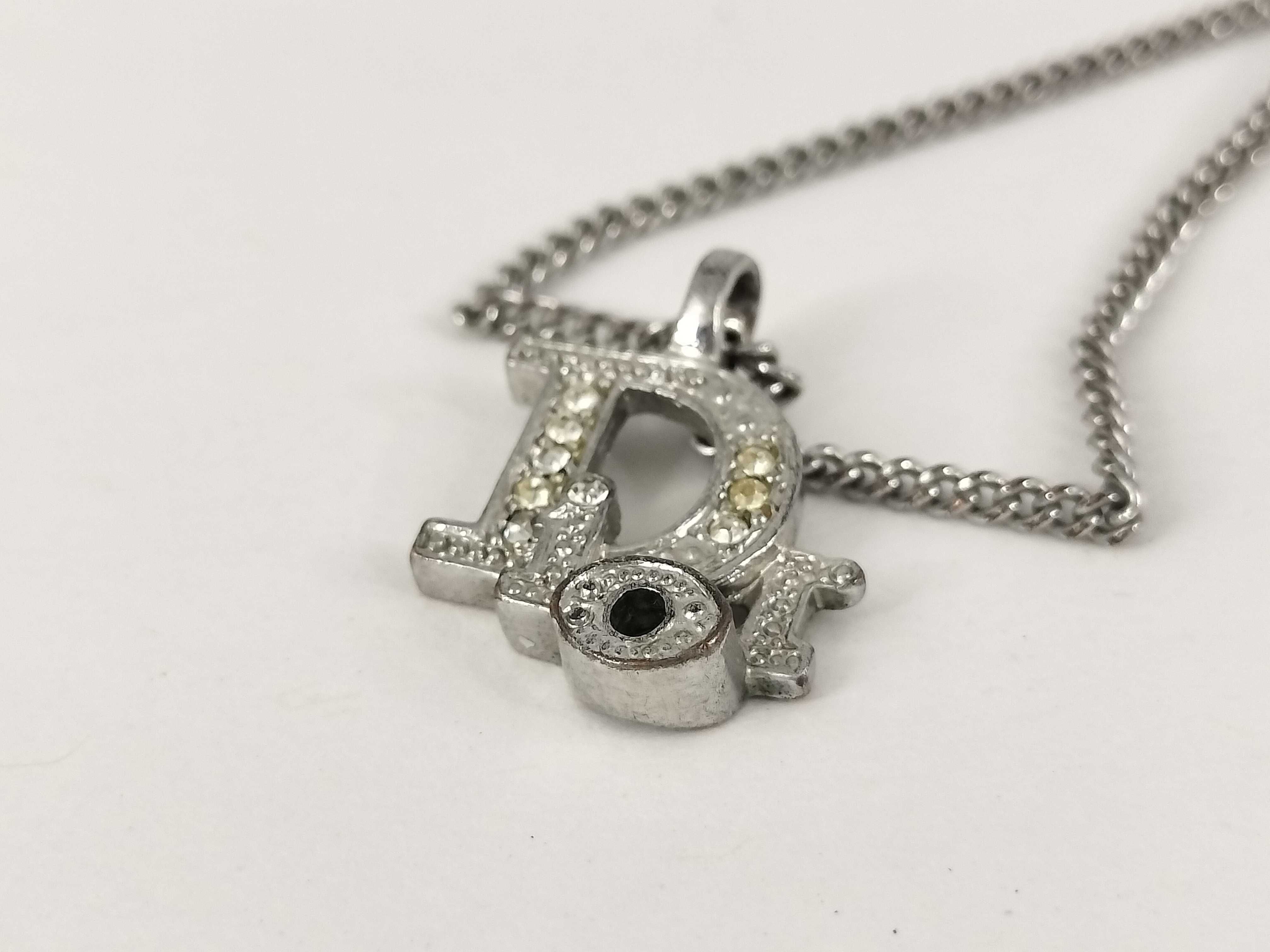 CD logo rhinestone silver necklace — view 7