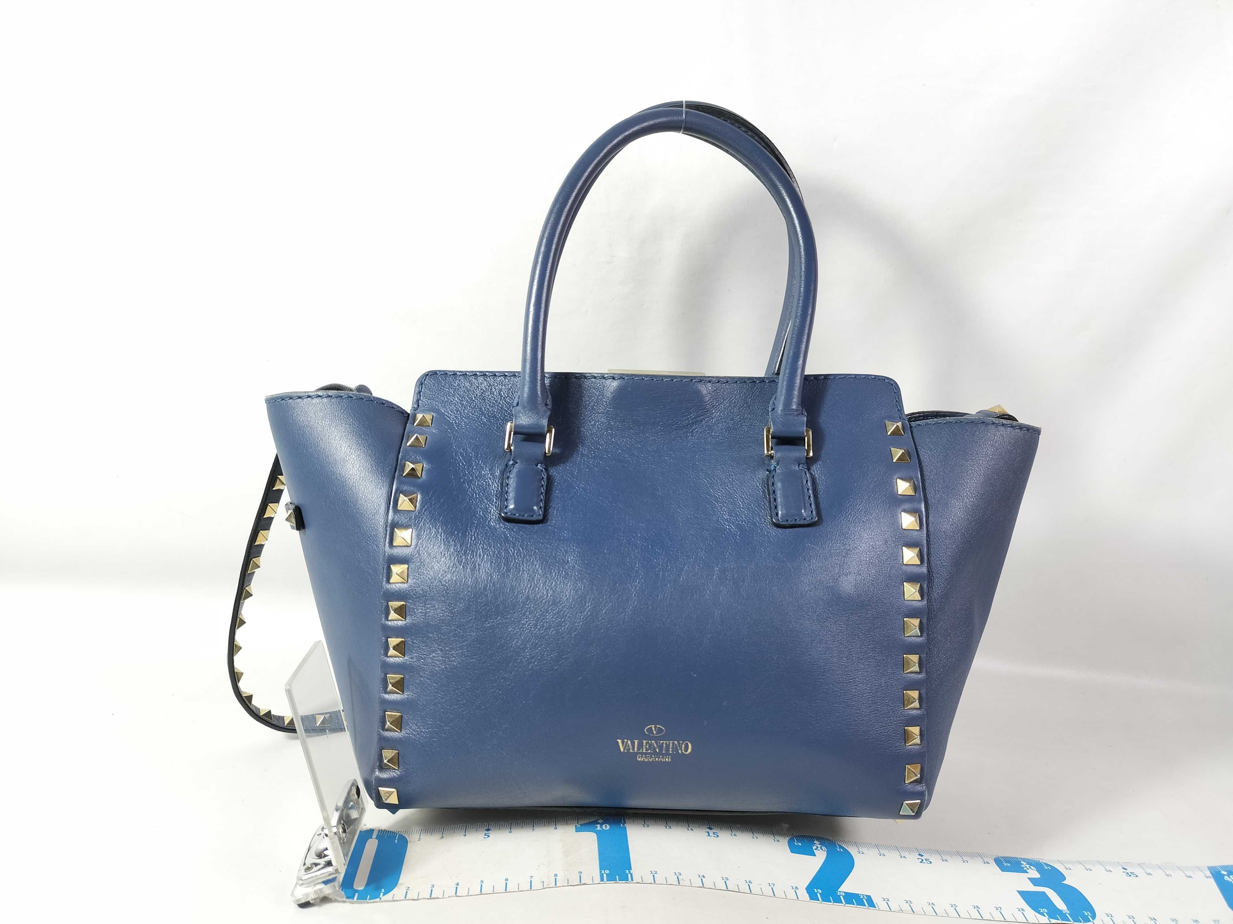Rockstud 2-Way Handbag, Blue Leather Strap Handbag — view 2