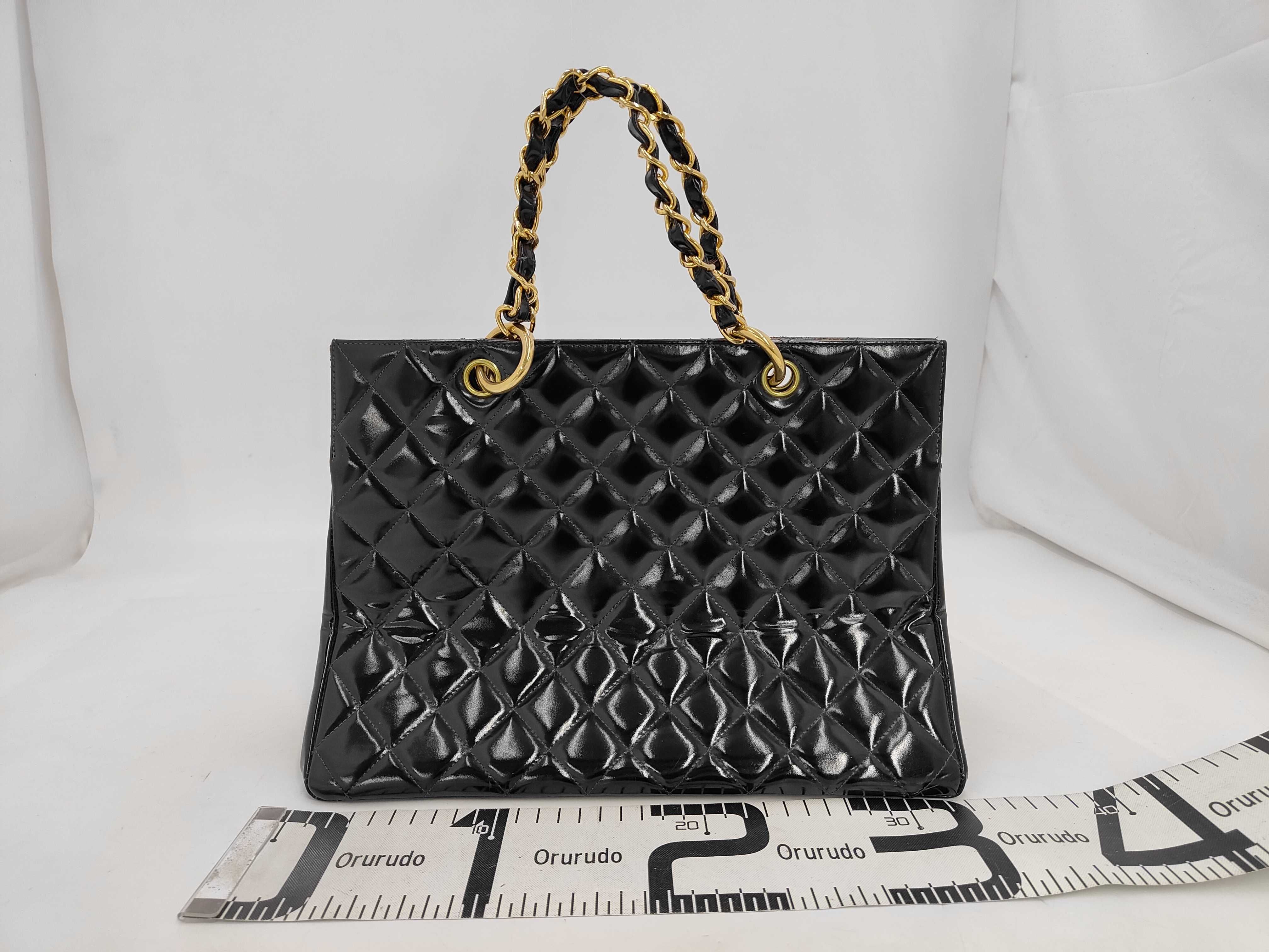 Matelassé Patent Leather Chain Tote Bag, Black with Gold Hardware, 491828 (Handbag) — view 2