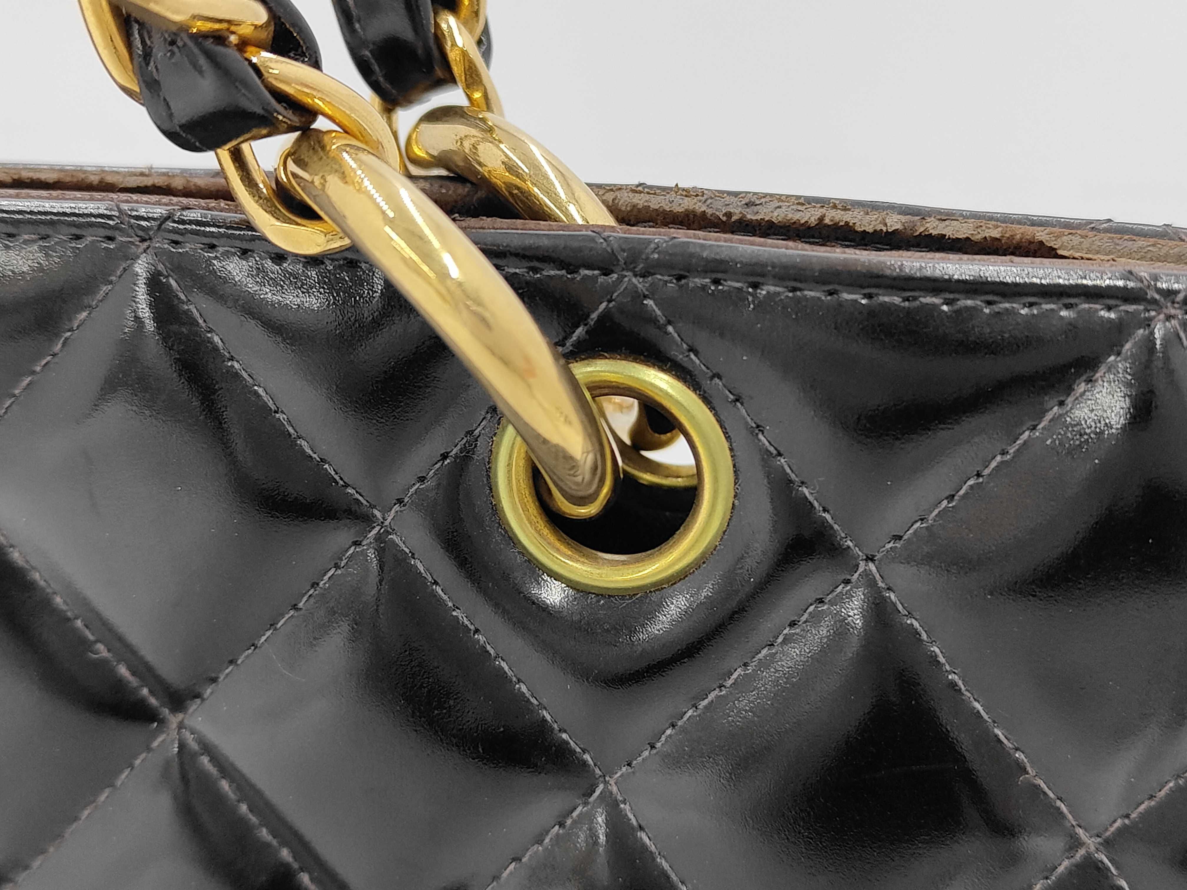 Matelassé Patent Leather Chain Tote Bag, Black with Gold Hardware, 491828 (Handbag) — view 3