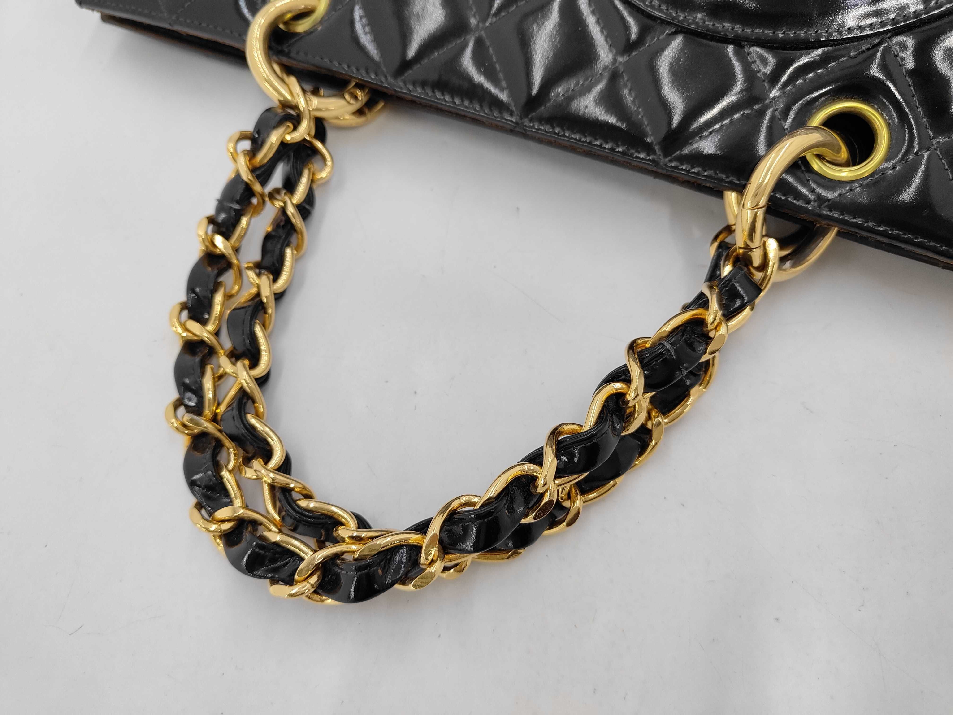 Matelassé Patent Leather Chain Tote Bag, Black with Gold Hardware, 491828 (Handbag) — view 5