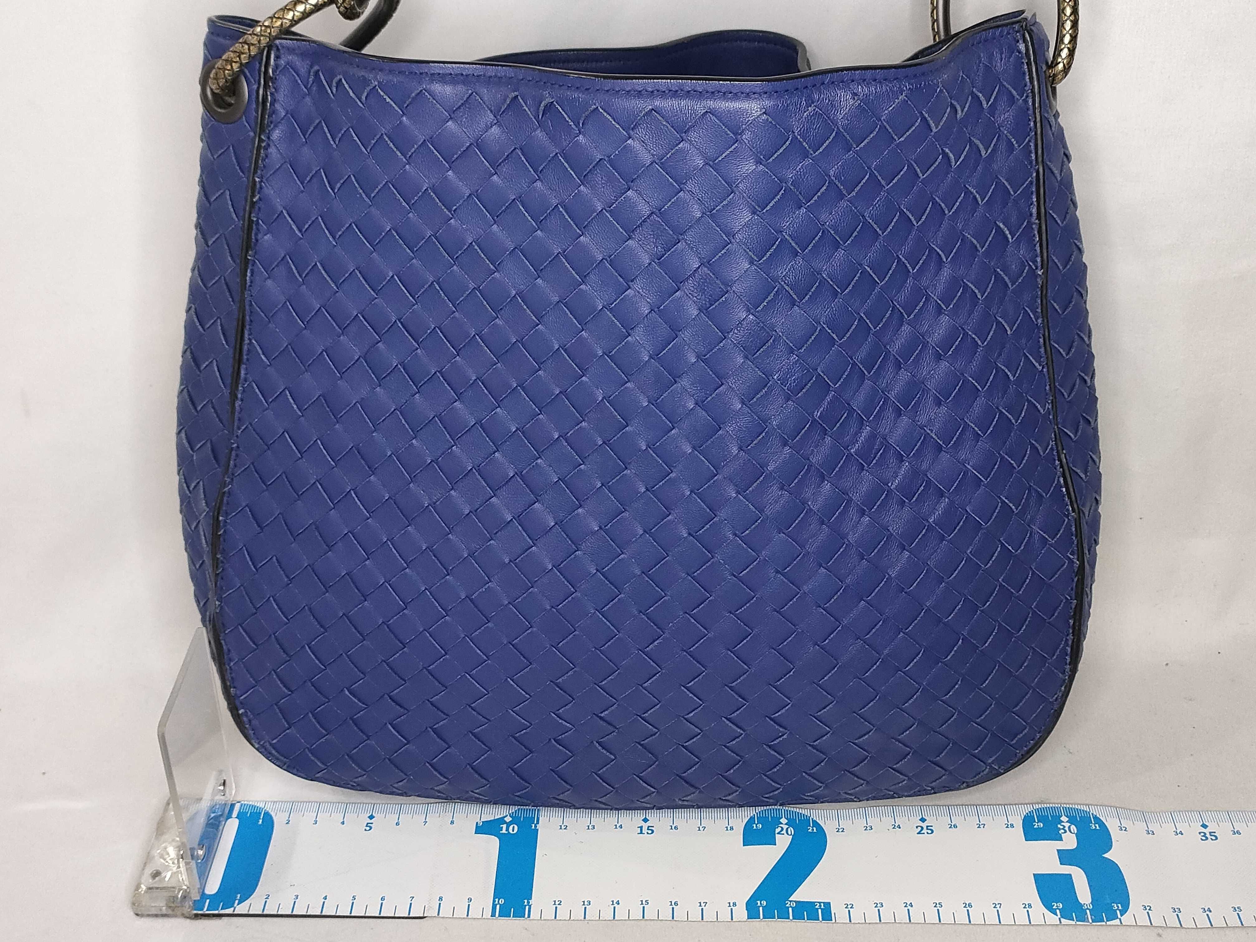 Intrecciato Leather Shoulder Bag, Blue — view 2