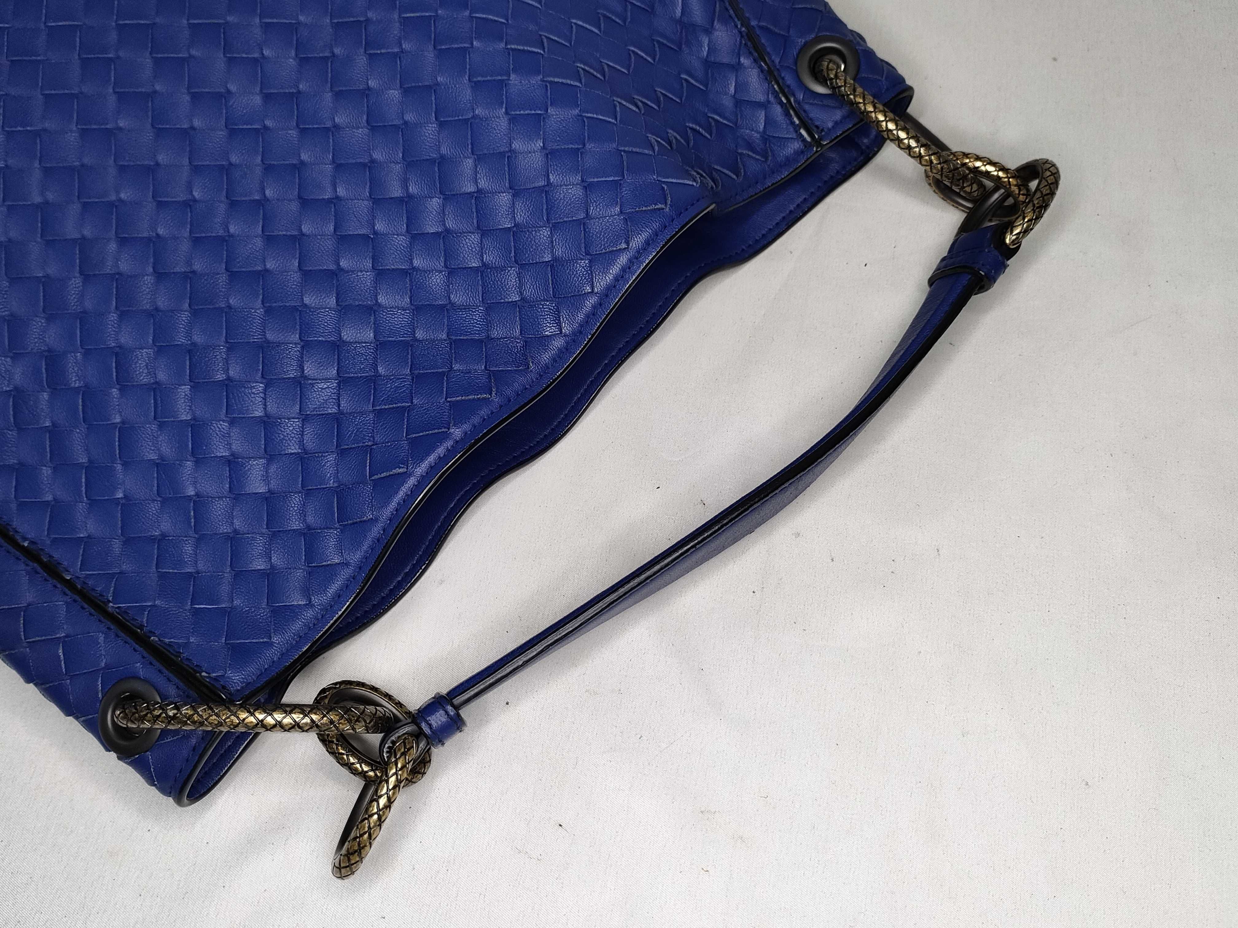 Intrecciato Leather Shoulder Bag, Blue — view 3