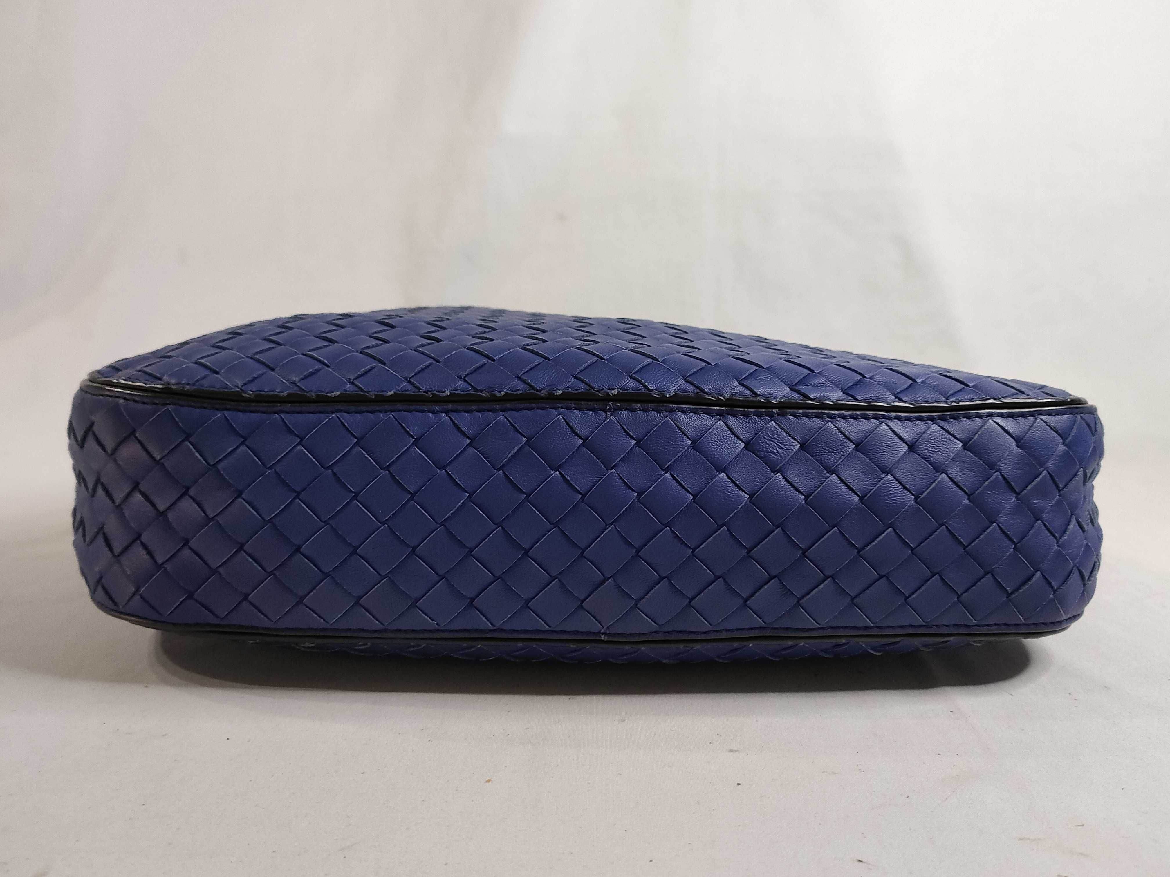 Intrecciato Leather Shoulder Bag, Blue — view 7