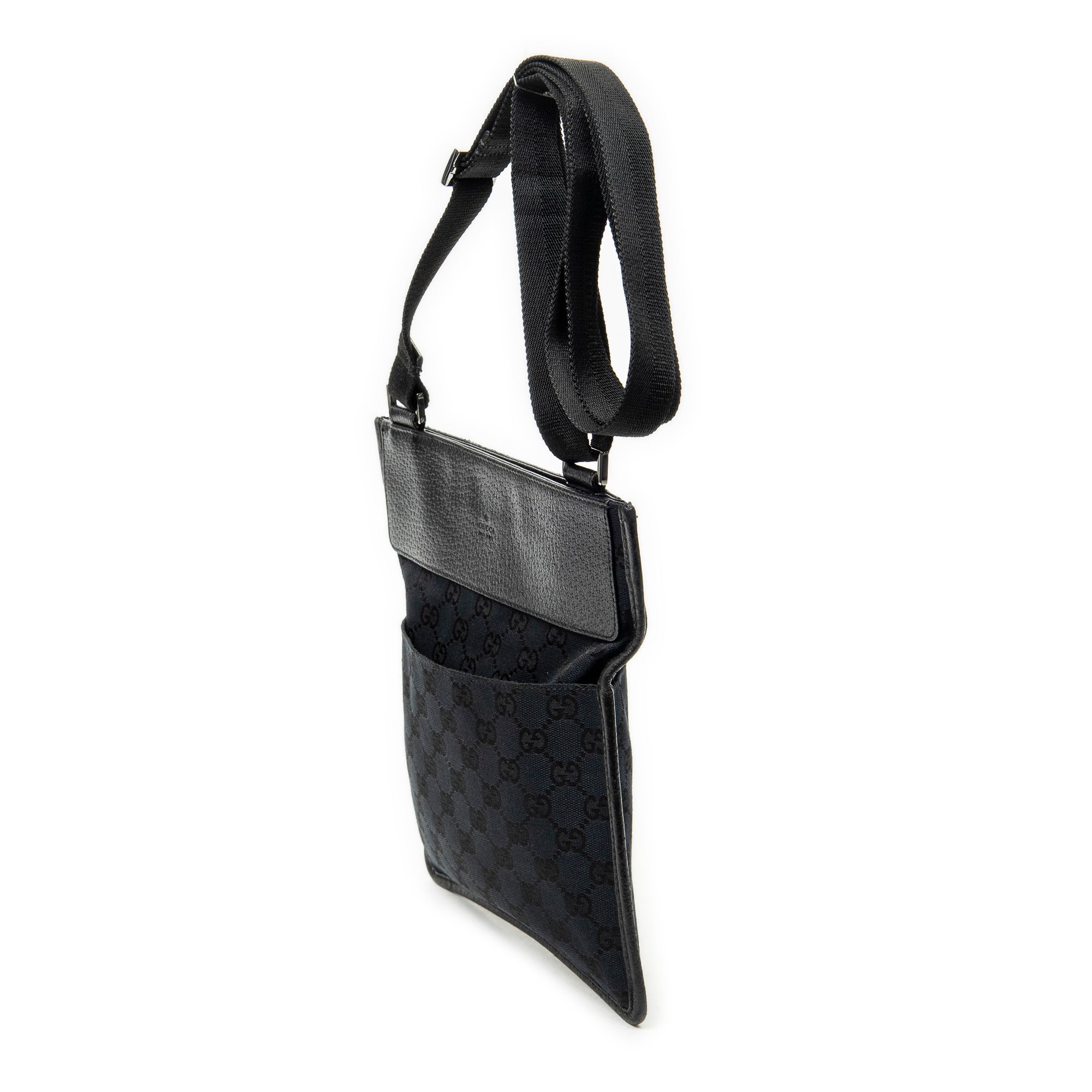 Small Flat Messenger Black Monogrammed Canvas Silver — view 2