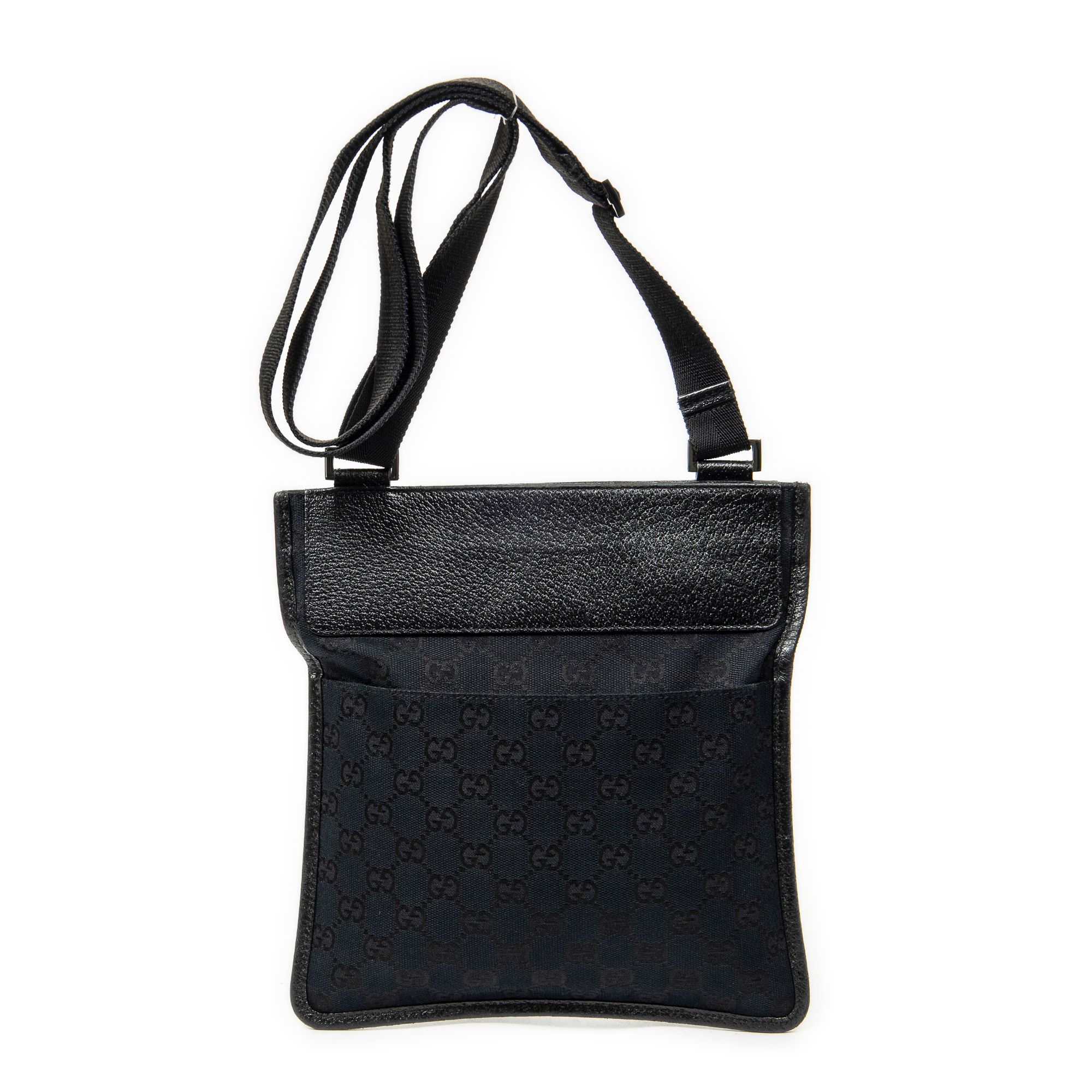 Small Flat Messenger Black Monogrammed Canvas Silver — view 5