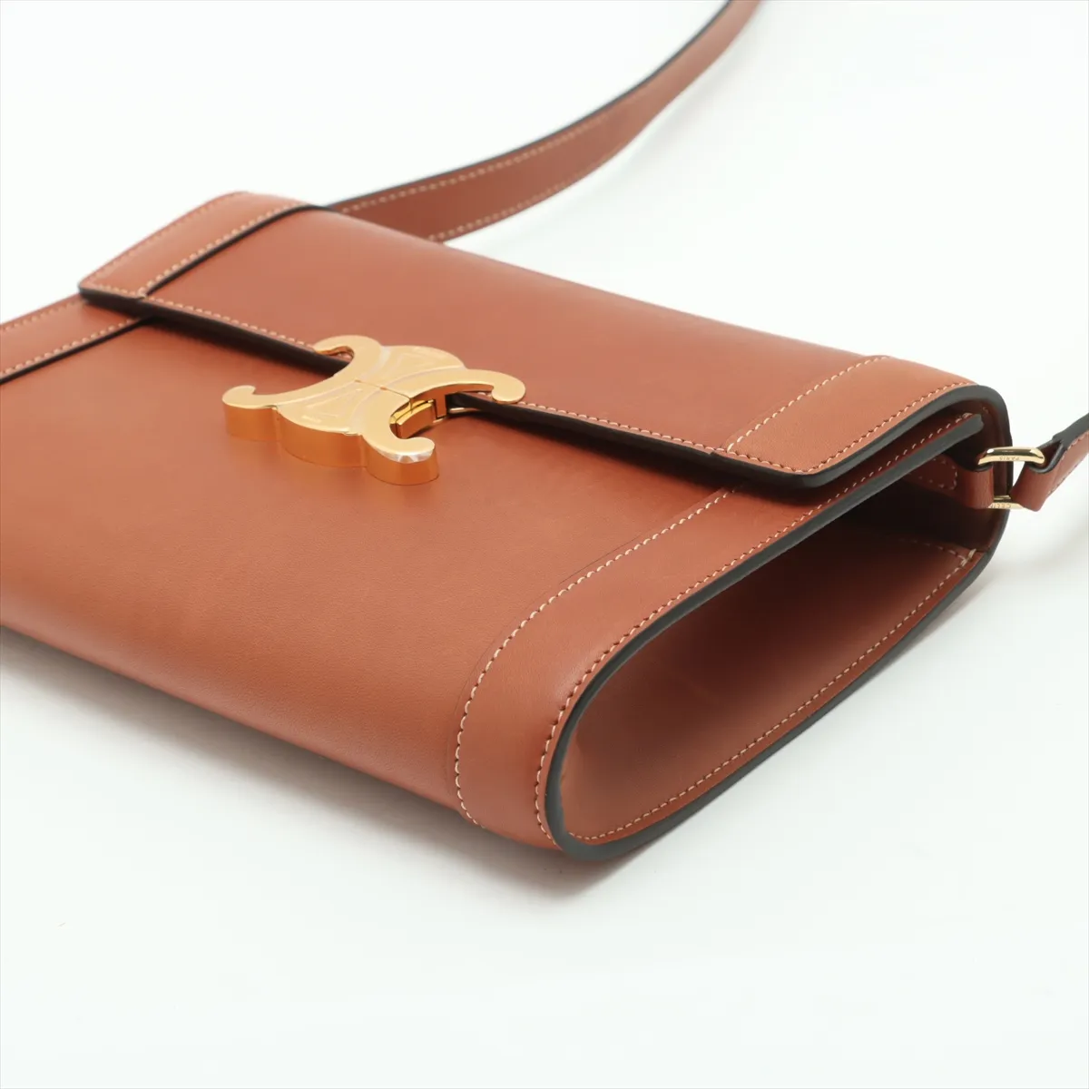 Triomphe Leather Shoulder Bag Brown Family Sale — view 3