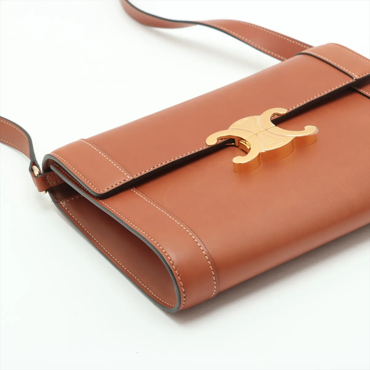 Triomphe Leather Shoulder Bag Brown Family Sale — view 4