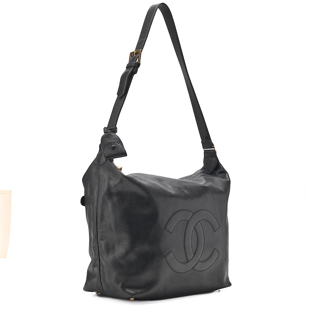 Caviar leather, large Coco mark, one-shoulder bag, black, gold hardware, serial number 3. — view 3